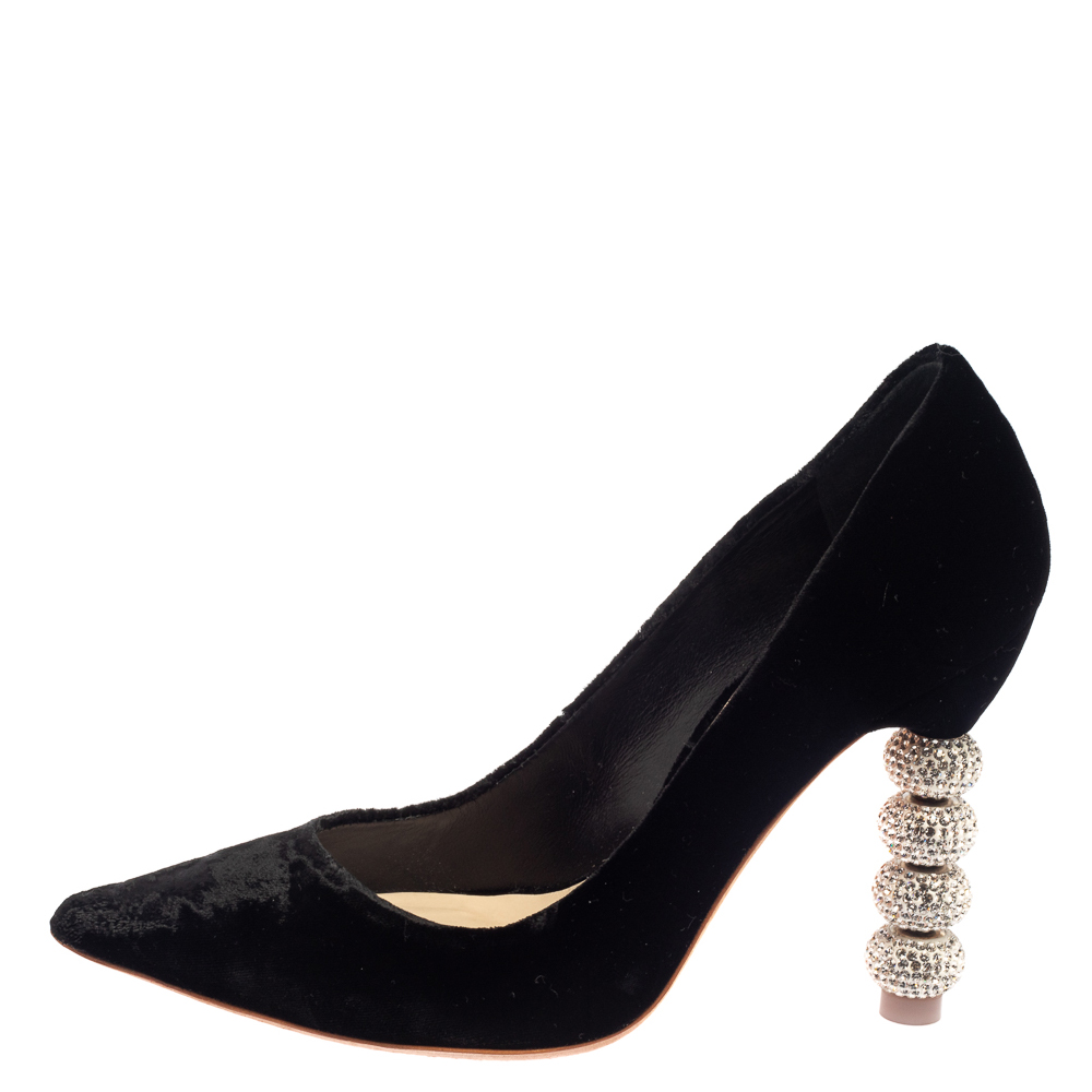 

Sophia Webster Black Velvet Coco Crystal Embellished Pointed Toe Pumps Size