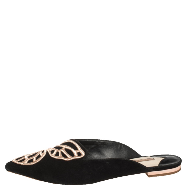 

Sophia Webster Black Suede Bibi Butterfly Embroidered Flat Mules Size