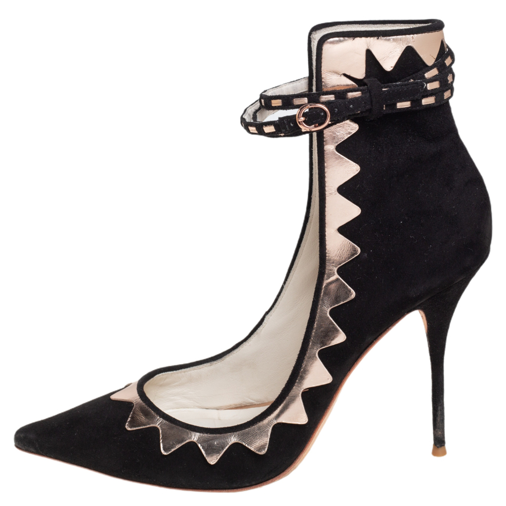 

Sophia Webster Black/Gold Suede And Patent Leather Roka Sandals Size