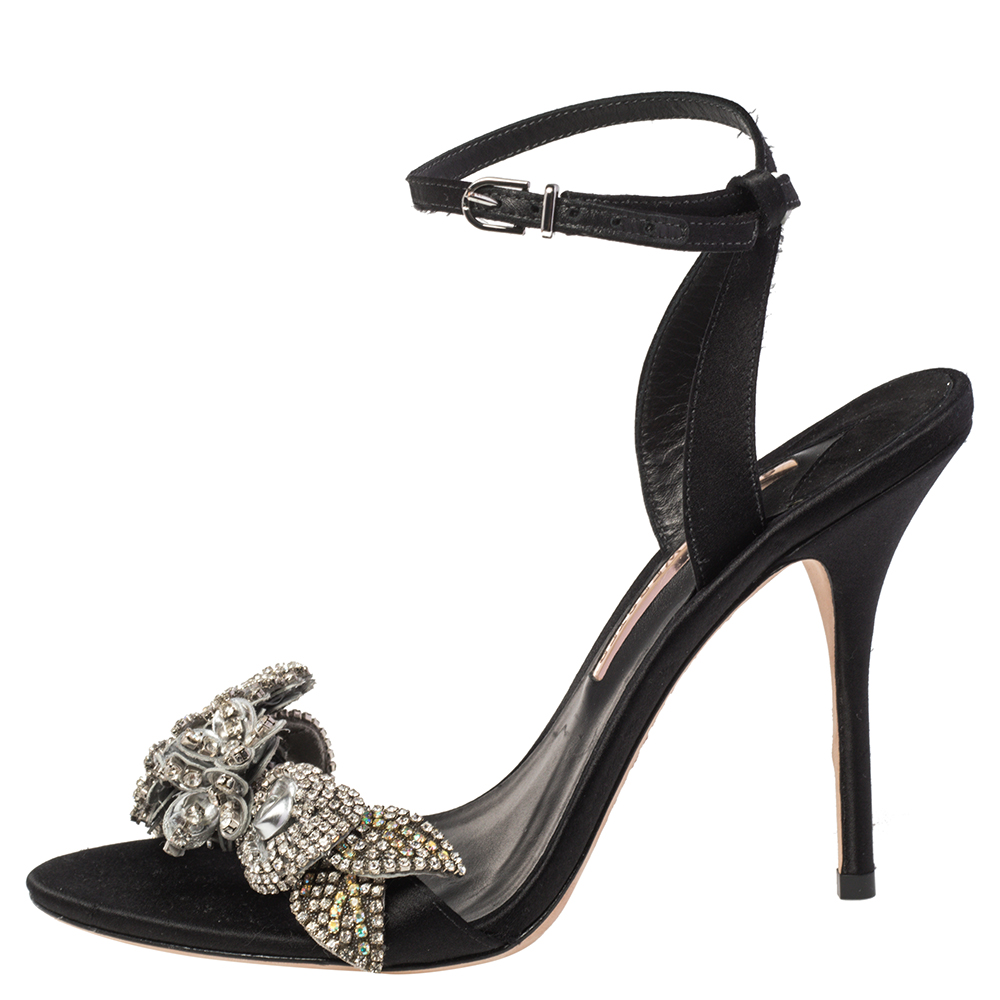 

Sophia Webster Black Satin Lilico Crystal Embellished Ankle Strap Sandals Size