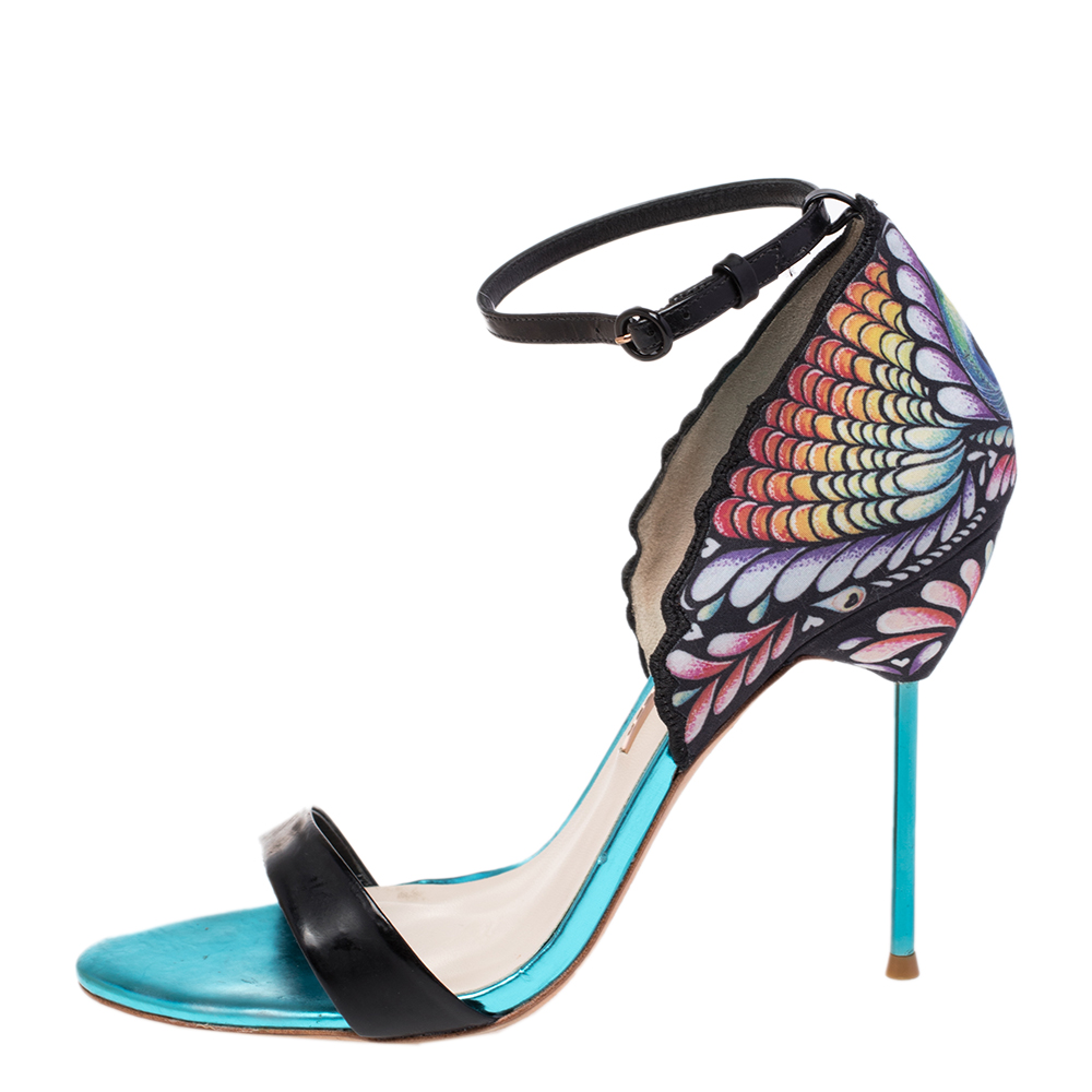 

Sophia Webster Black Patent Leather And Peacock Print Fabric Flutura Ankle Strap Sandals Size, Multicolor