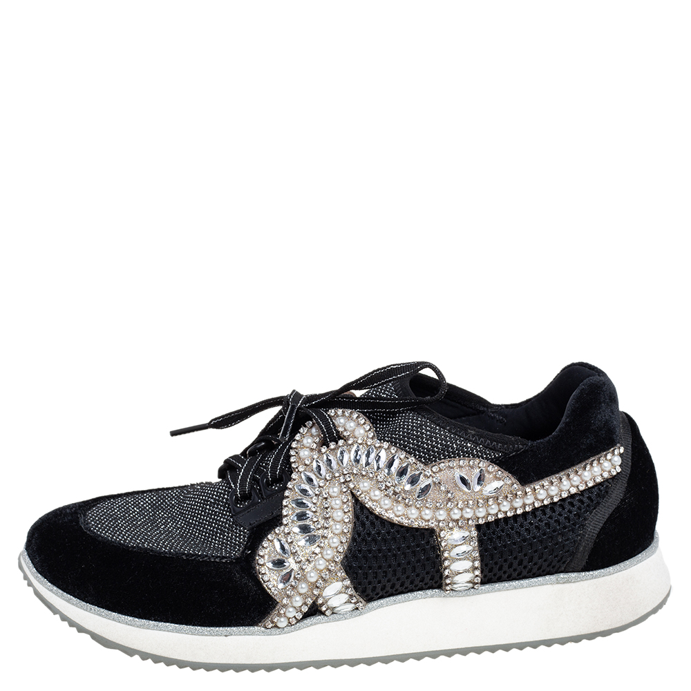 

Sophia Webster Black /Silver Velvet and Fabric Royalty Mixed Sneakers Size