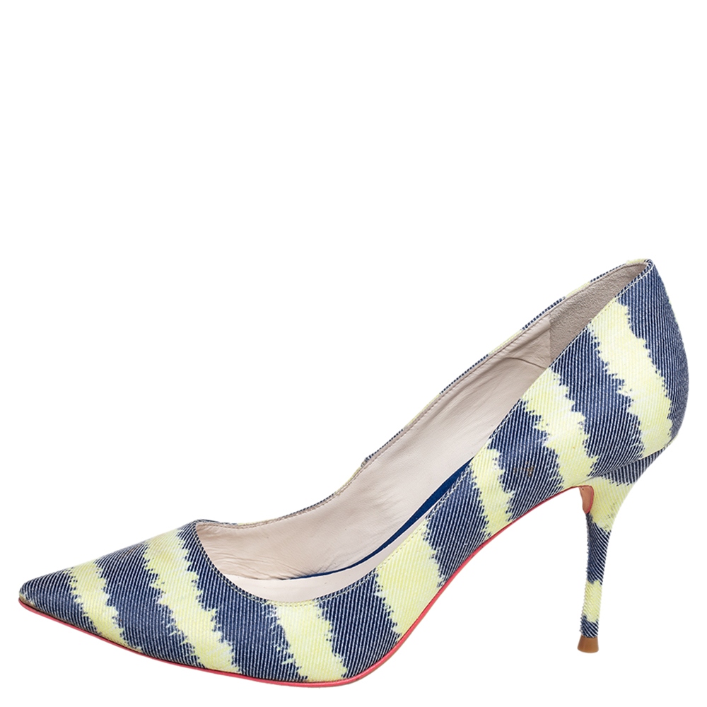 

Sophia Webster Green/Blue Striped Denim Pointed Toe Pumps Size
