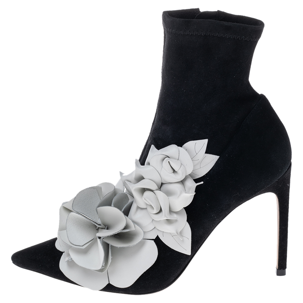 

Sophia Webster Black Suede Jumbo Lilico Pointed Toe Ankle Boots Size