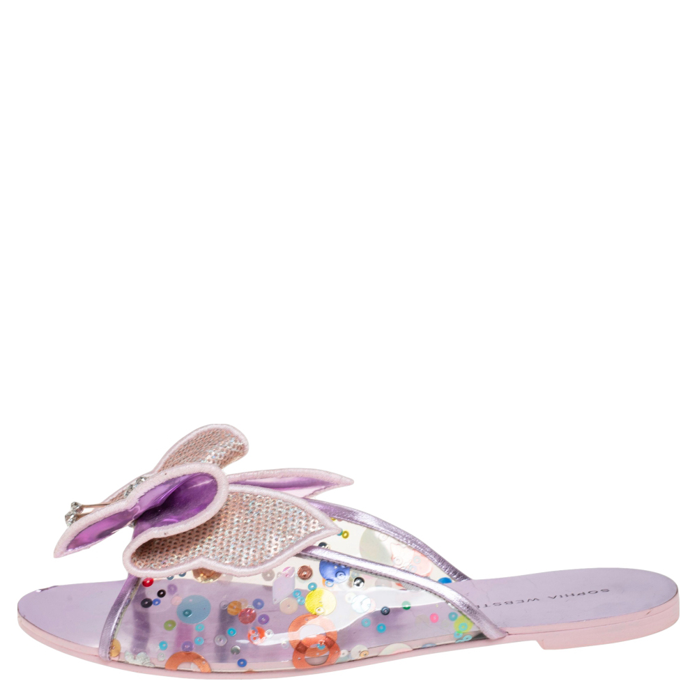 

Sophia Webster Metallic Pink PVC Sequin Embellished Butterfly Flats Size