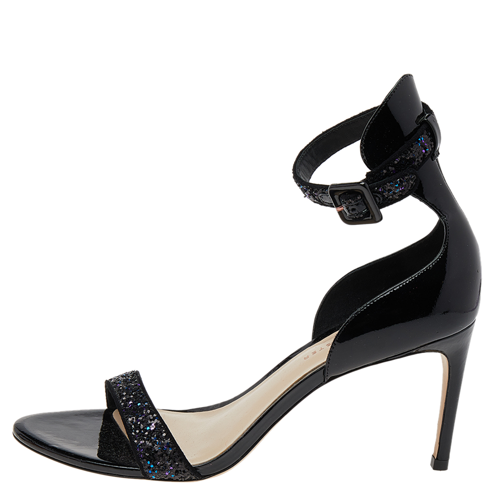 

Sophia Webster Black Glitter And Patent Leather Nicole Ankle Strap Sandals Size