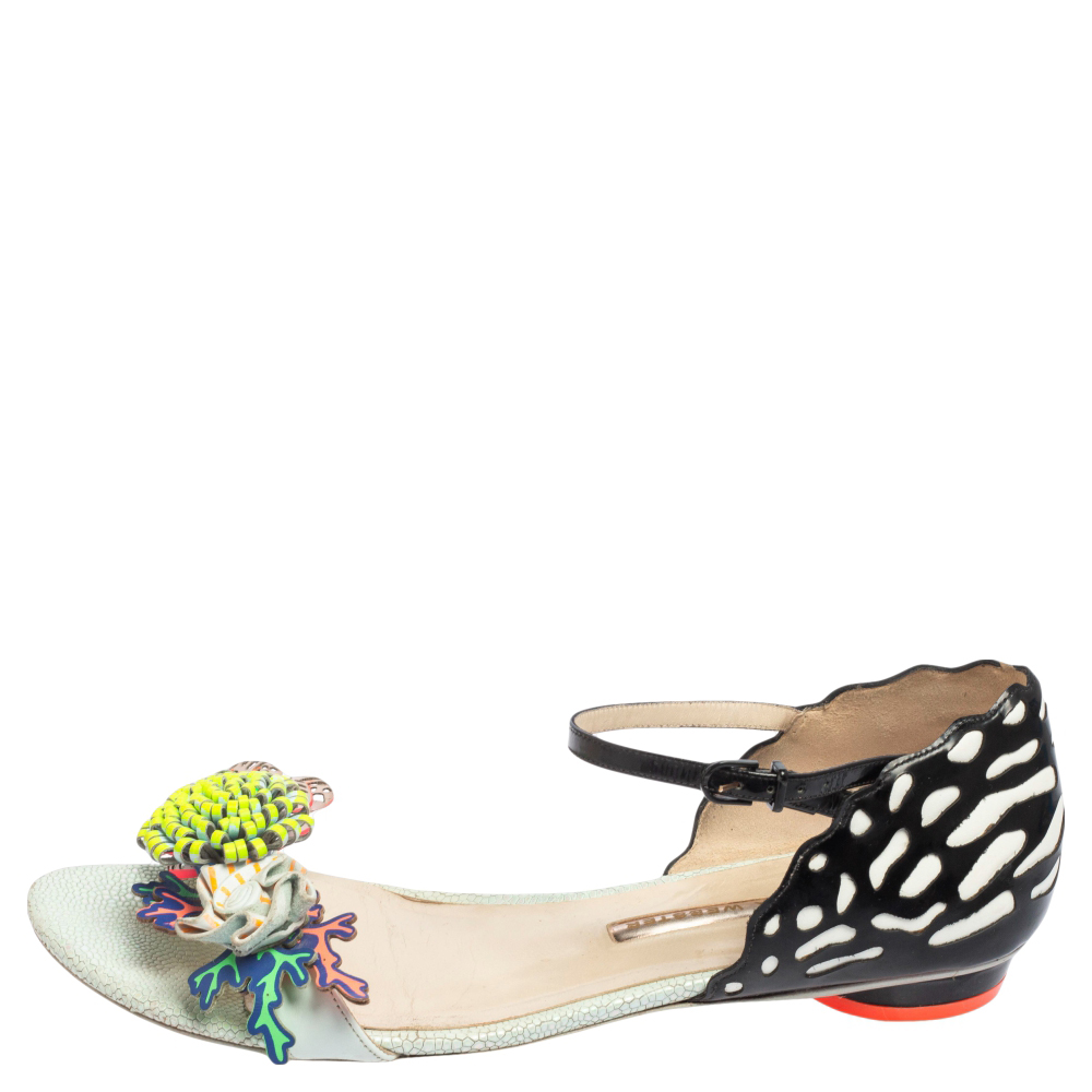 

Sophia Webster Multicolor Patent Leather And Leather Lilico Floral Embellished Flat Sandals Size