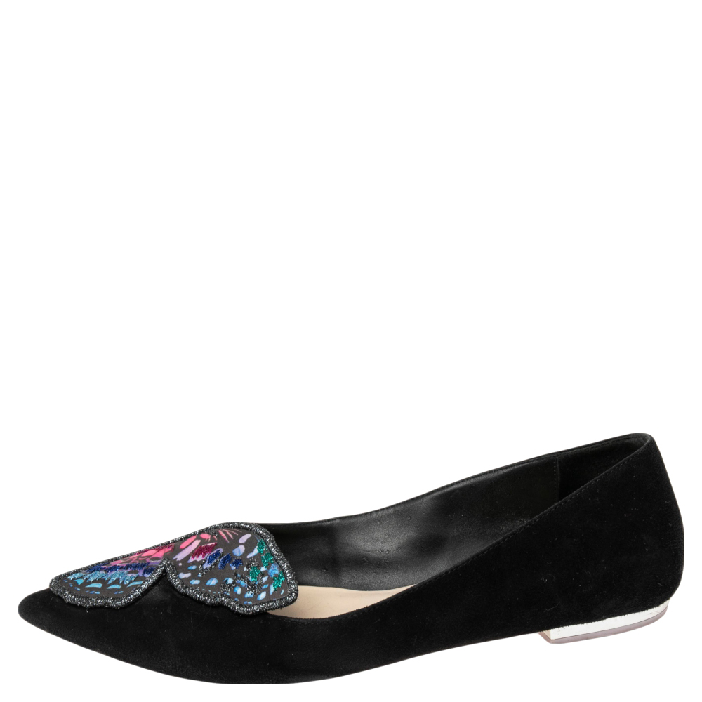 

Sophia Webster Black Suede Bibi Butterfly Pointed Toe Ballet Flats Size