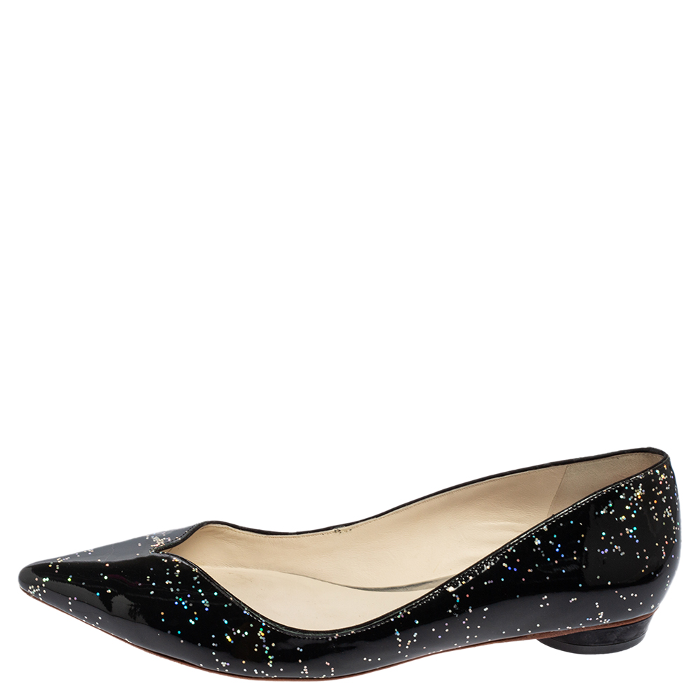 

Sophia Webster Black Glitter Patent Leather Pointed Toe Ballet Flats Size