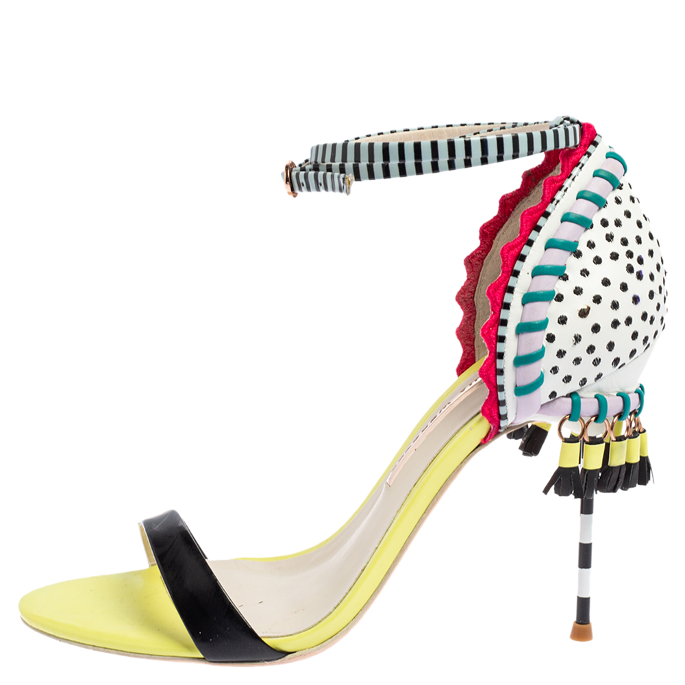 

Sophia Webster Multicolor Leather Solange Tassel Fringe Embellished Ankle Strap Sandals Size