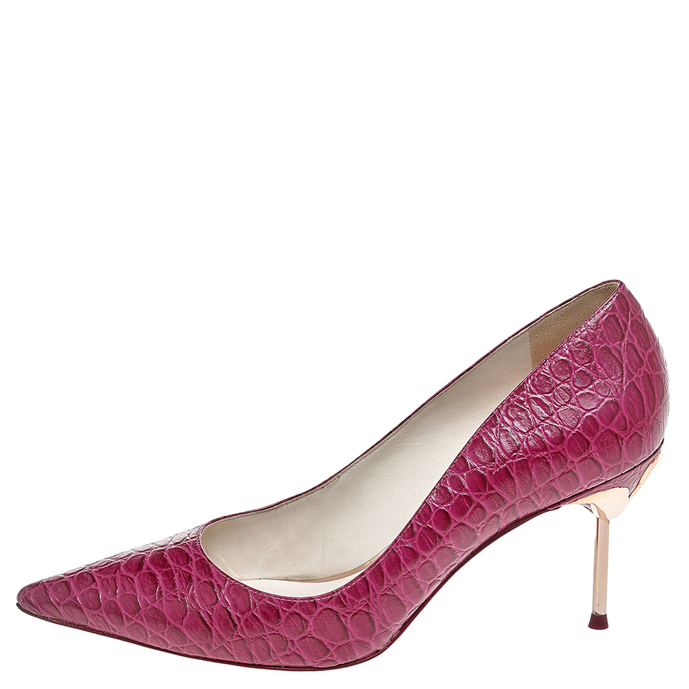 

Sophia Webster Pink Croc Embossed Leather Coco Flamingo Pointed Toe Pumps Size