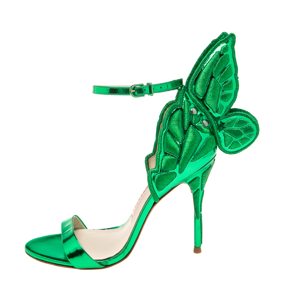 

Sophia Webster Metallic Green Leather Chiara Butterfly Wing Open Toe Sandals Size