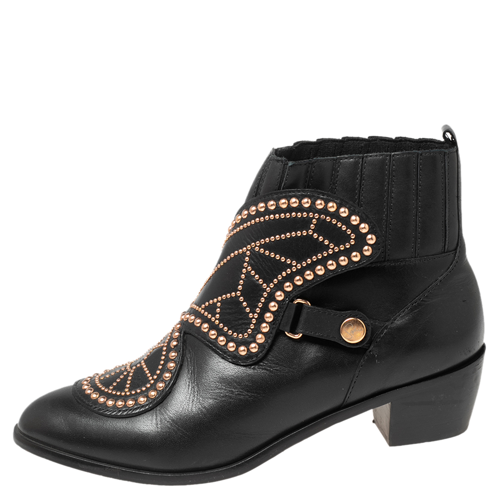 

Sophia Webster Black Leather Karina Butterfly Ankle Boots Size