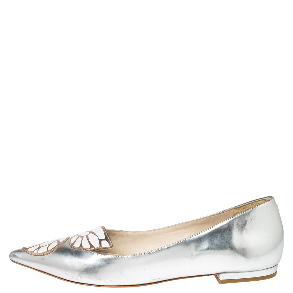 

Sophia Webster Metallic Silver/Rose Gold Leather Bibi Butterfly Pointed Toe Ballet Flats Size