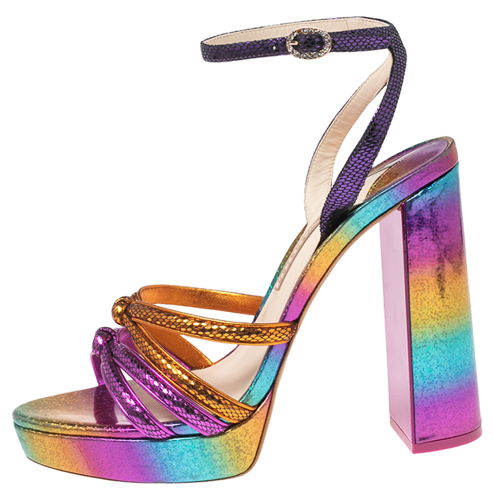 

Sophia Webster Multicolor Snakeskin Effect Suede Rainbow Freya Platform Sandals Size