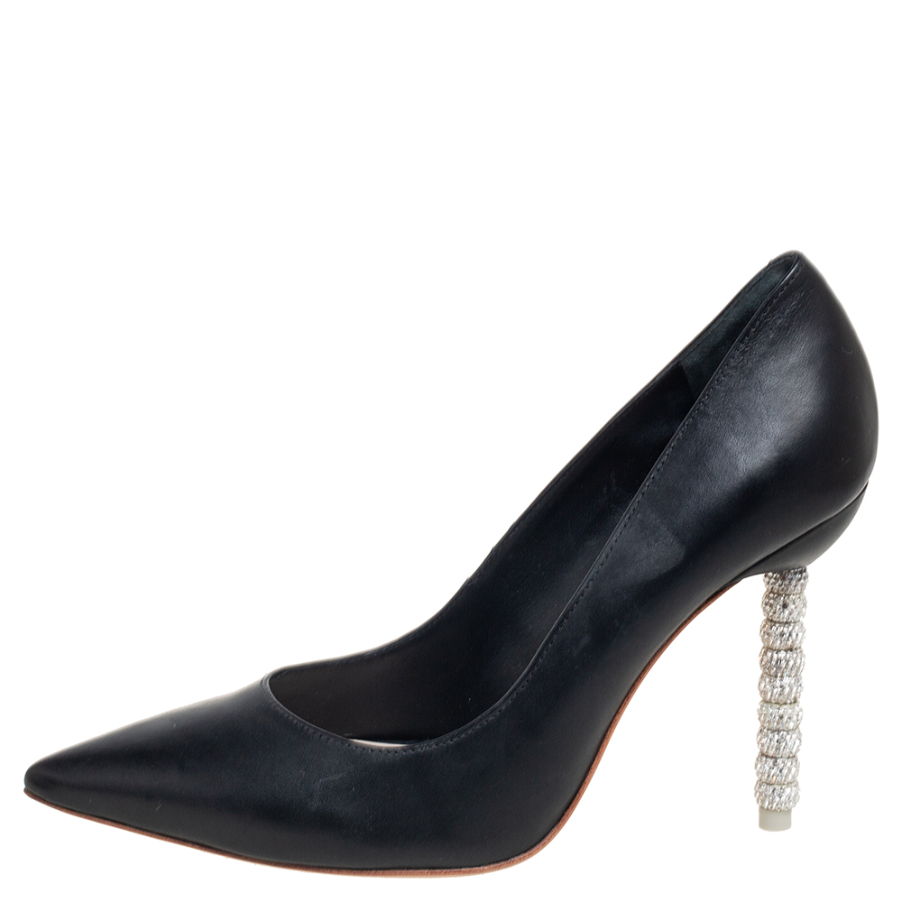 

Sophia Webster Black Leather Coco Embellished Heel Pumps Size