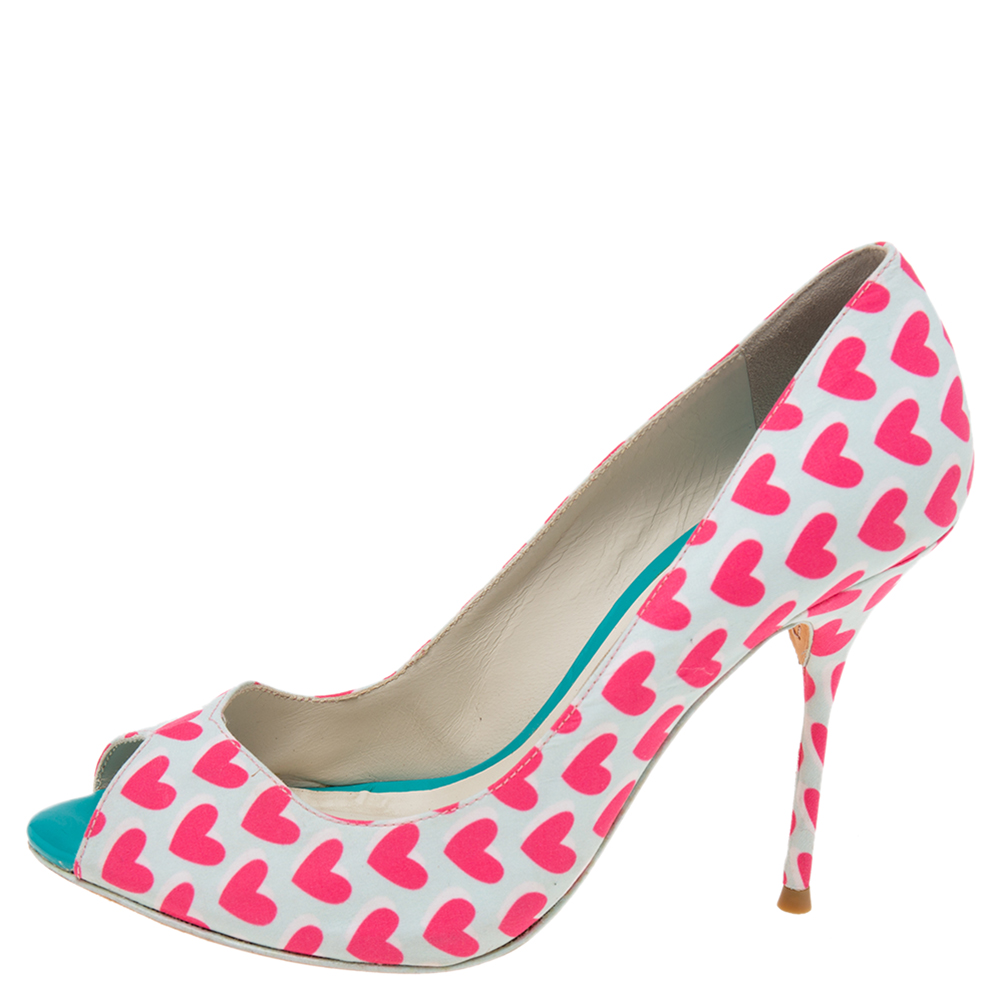 

Sophia Webster Pink/White Canvas Peep Toe Pumps Size