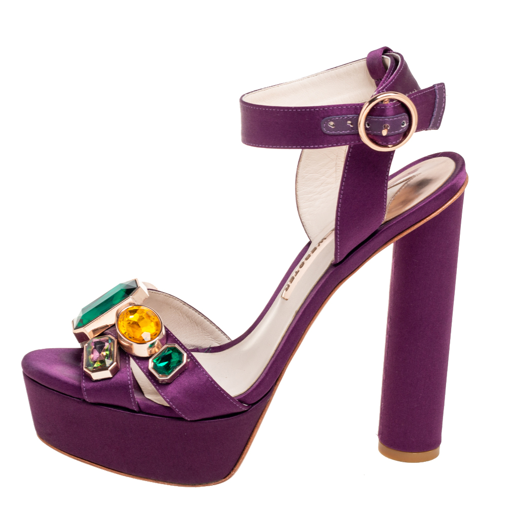 

Sophia Webster Purple Satin Crystal Embellished Ankle Sandals Size