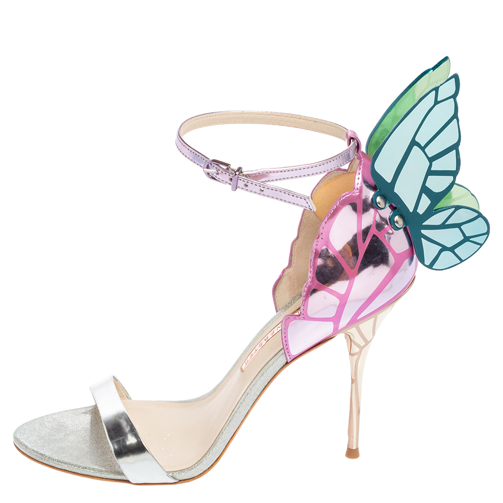 

Sophia Webster Multicolor Holographic Patent And Leather Chiara Butterfly Ankle Strap Sandals Size