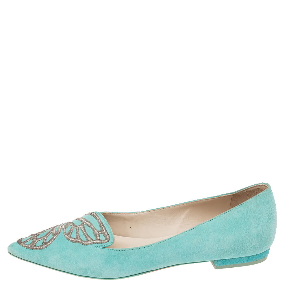 

Sophia Webster Aqua Blue Suede Bibi Butterfly Ballet Flats Size