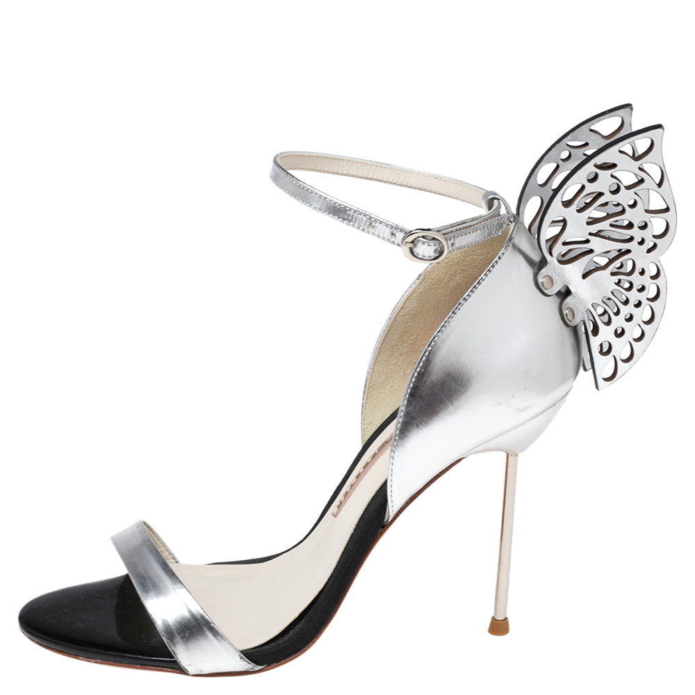 

Sophia Webster Silver Leather Chiara Butterfly Ankle-Strap Sandals Size