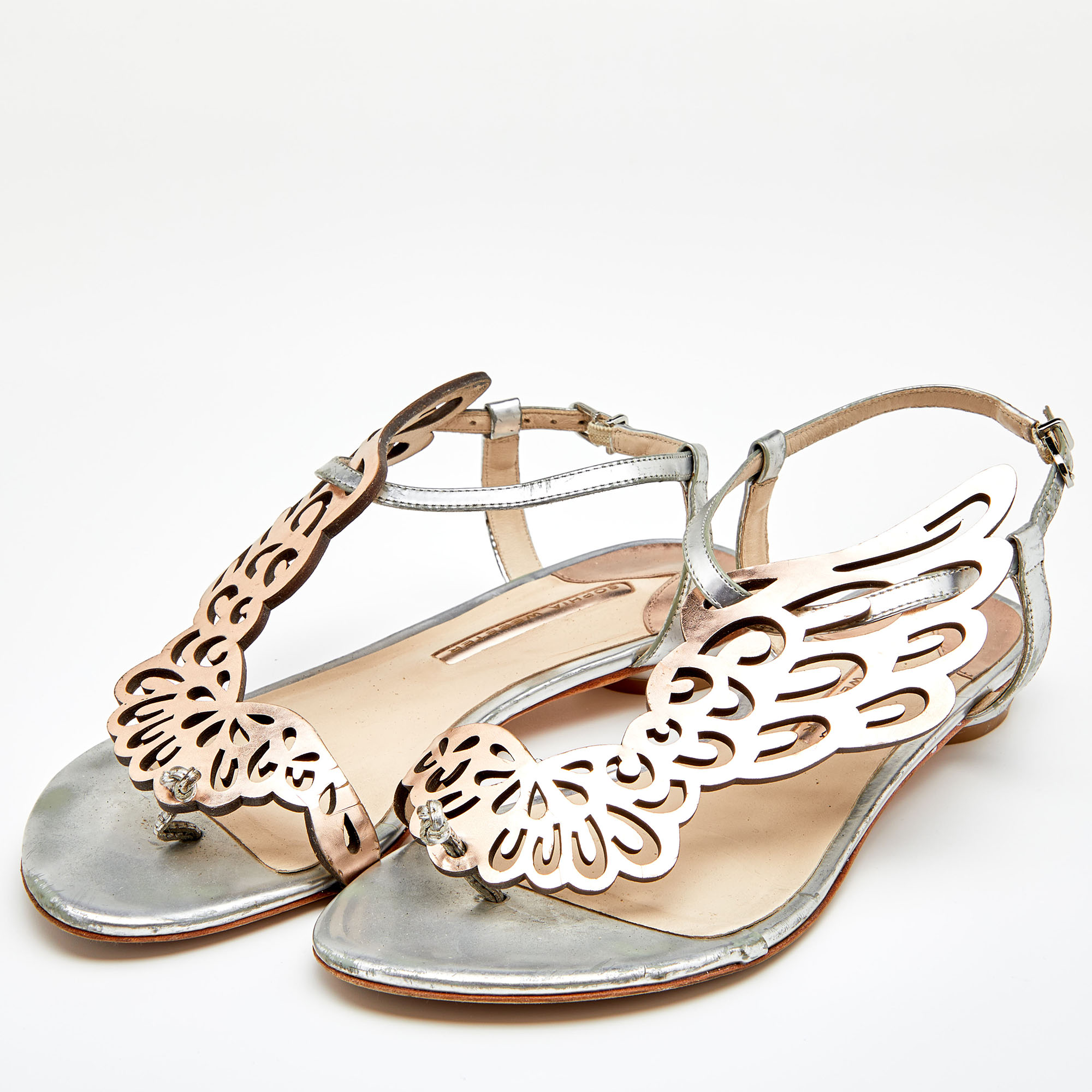 

Sophia Webster Metallic Bronze/Silver Leather Seraphina Angel Wing Flat Sandals Size