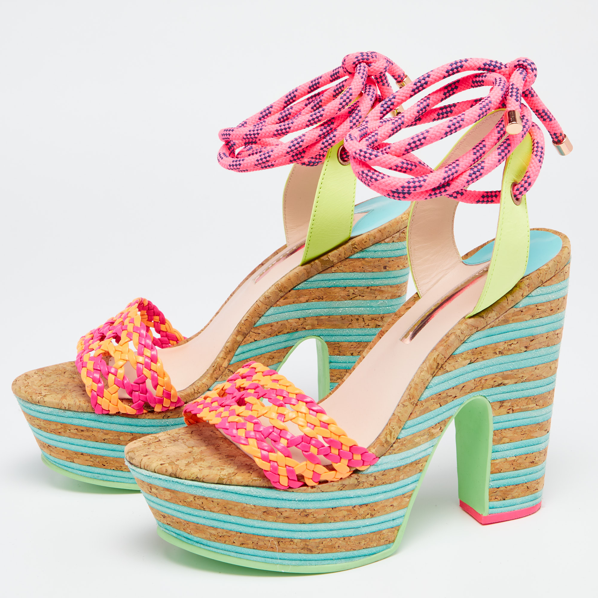 

Sophia Webster Multicolor Leather And Cork Platform Sandals Size