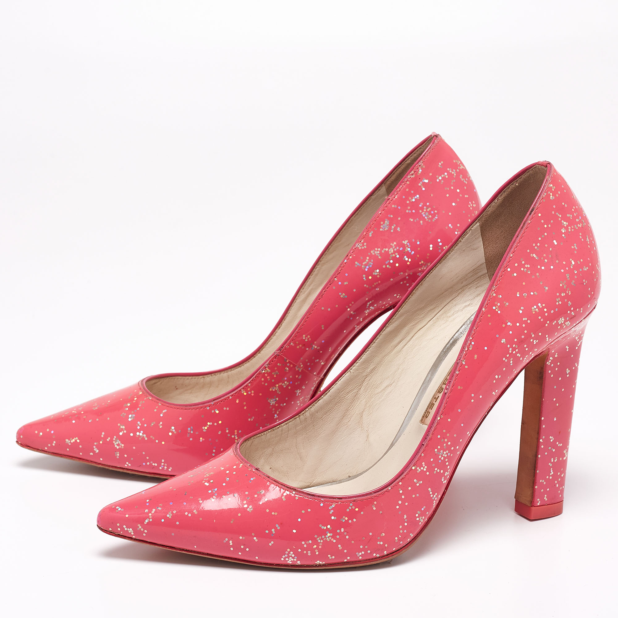 

Sophia Webster Pink Patent Glitter Leather Pointed-Toe Pumps Size