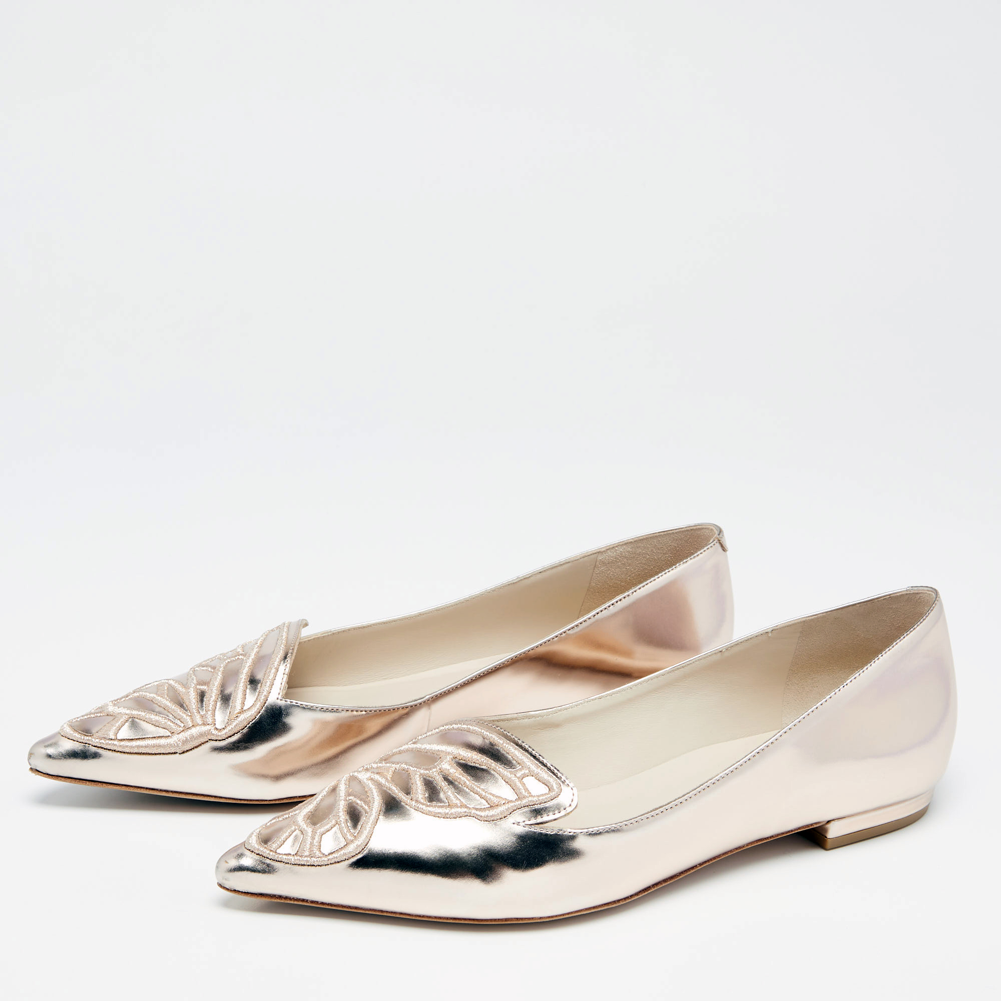 

Sophia Webster Metallic Rose Gold Leather Bibi Butterfly Pointed Toe Ballet Flats Size