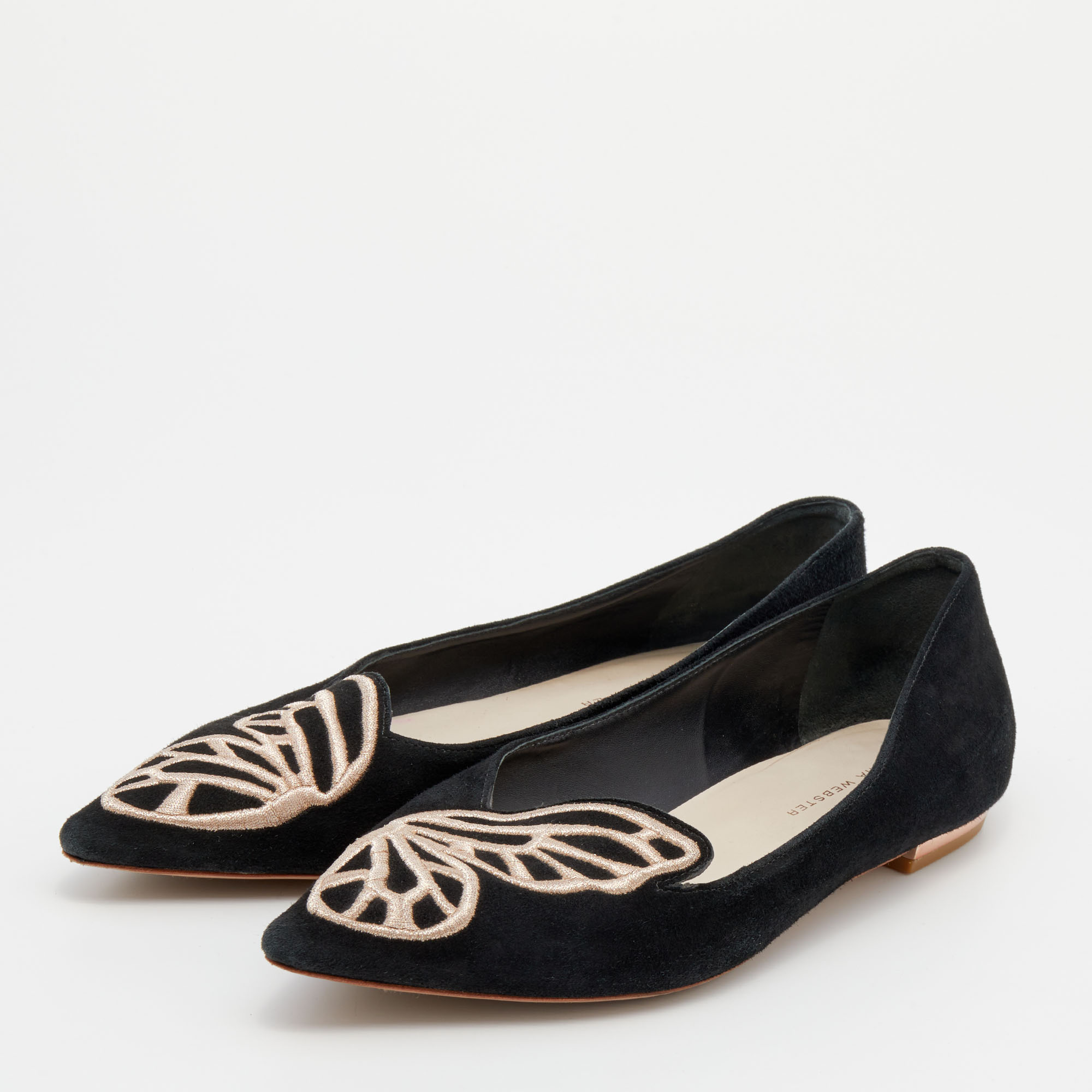 

Sophia Webster Black Embroidered Suede Bibi Butterfly Pointed Toe Ballet Flats Size