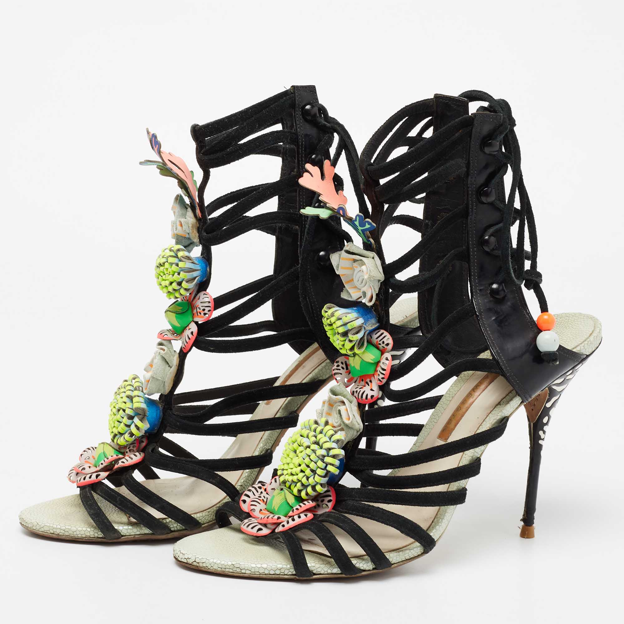 

Sophia Webster Multicolor Suede and Leather Lilico Underwater Ankle Wrap Sandals Size, Black