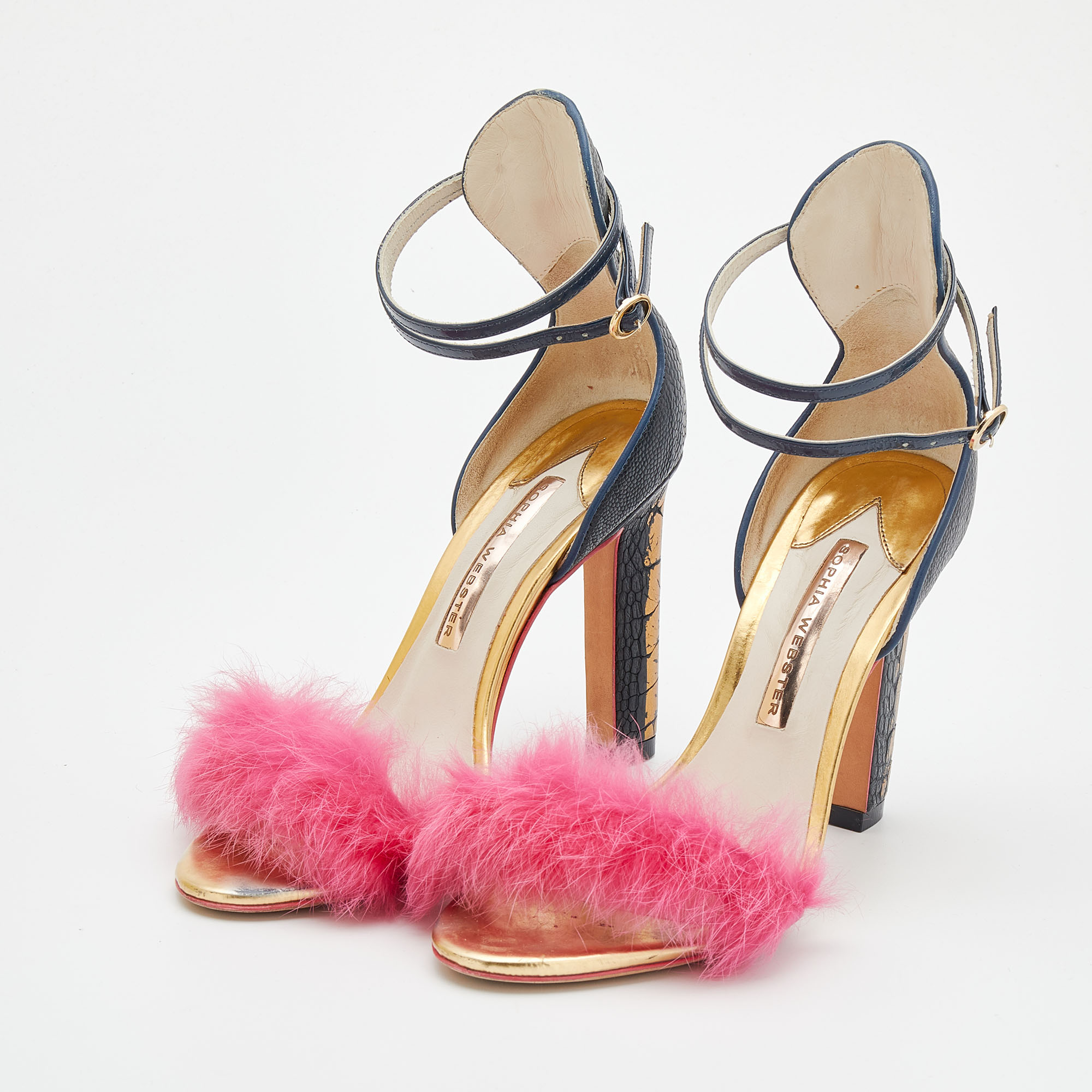 

Sophia Webster Multicolor Ostrich Leather And Rabbit Fur Detail Nicole Sandals Size