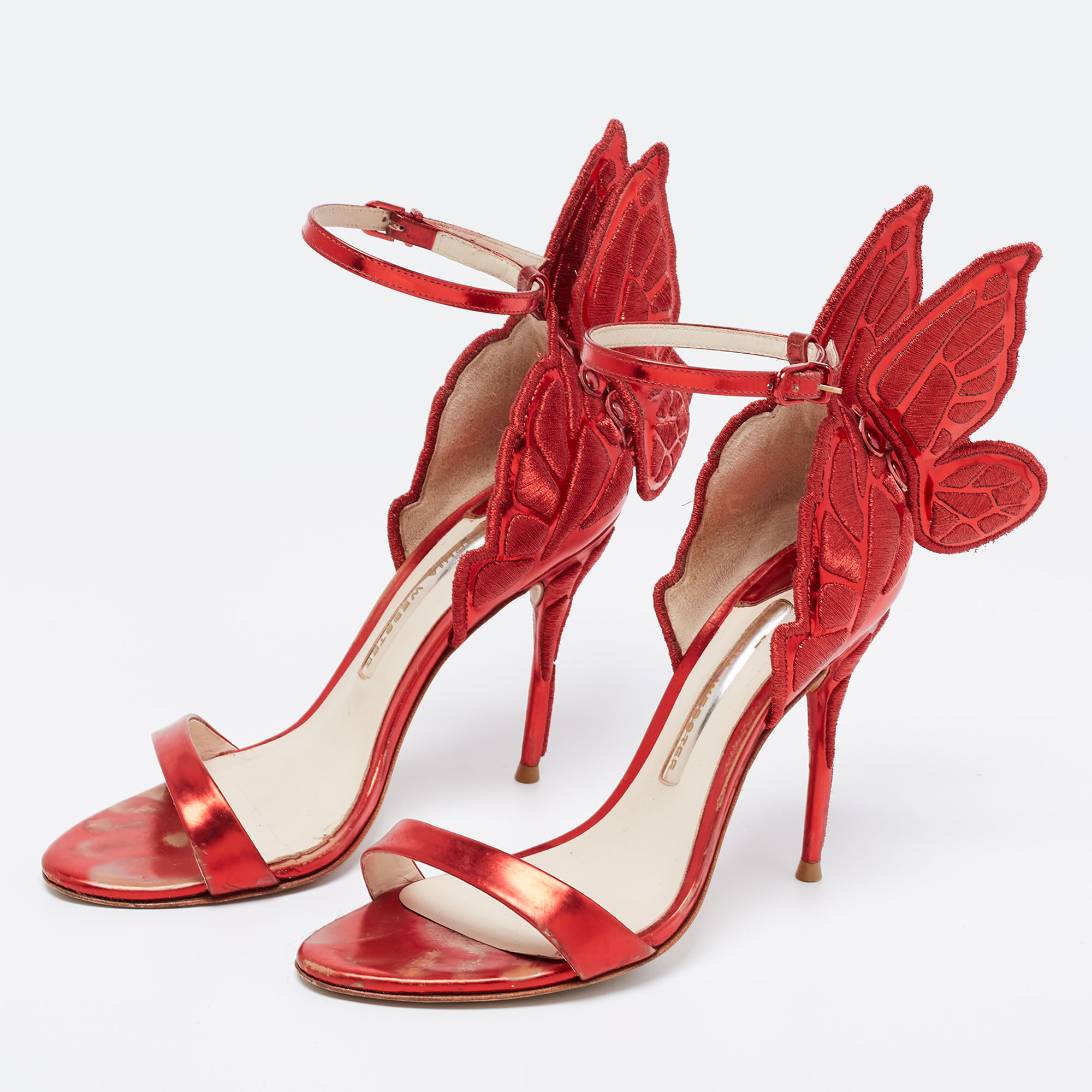 

Sophia Webster Red Leather Chiara Butterfly Ankle Strap Sandals Size