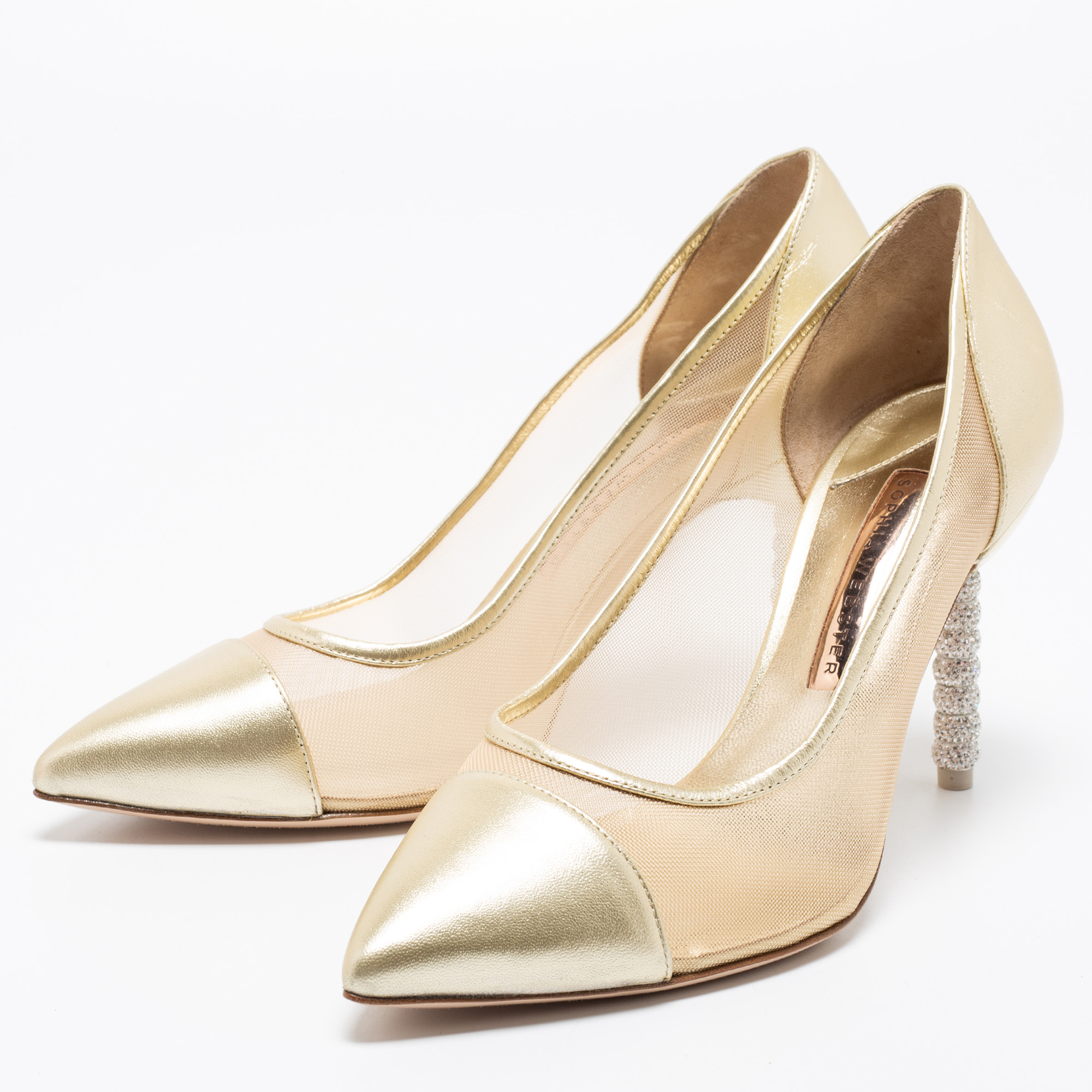 

Sophia Webster Gold Leather and Mesh Jasmine Embellished Heel Pumps Size