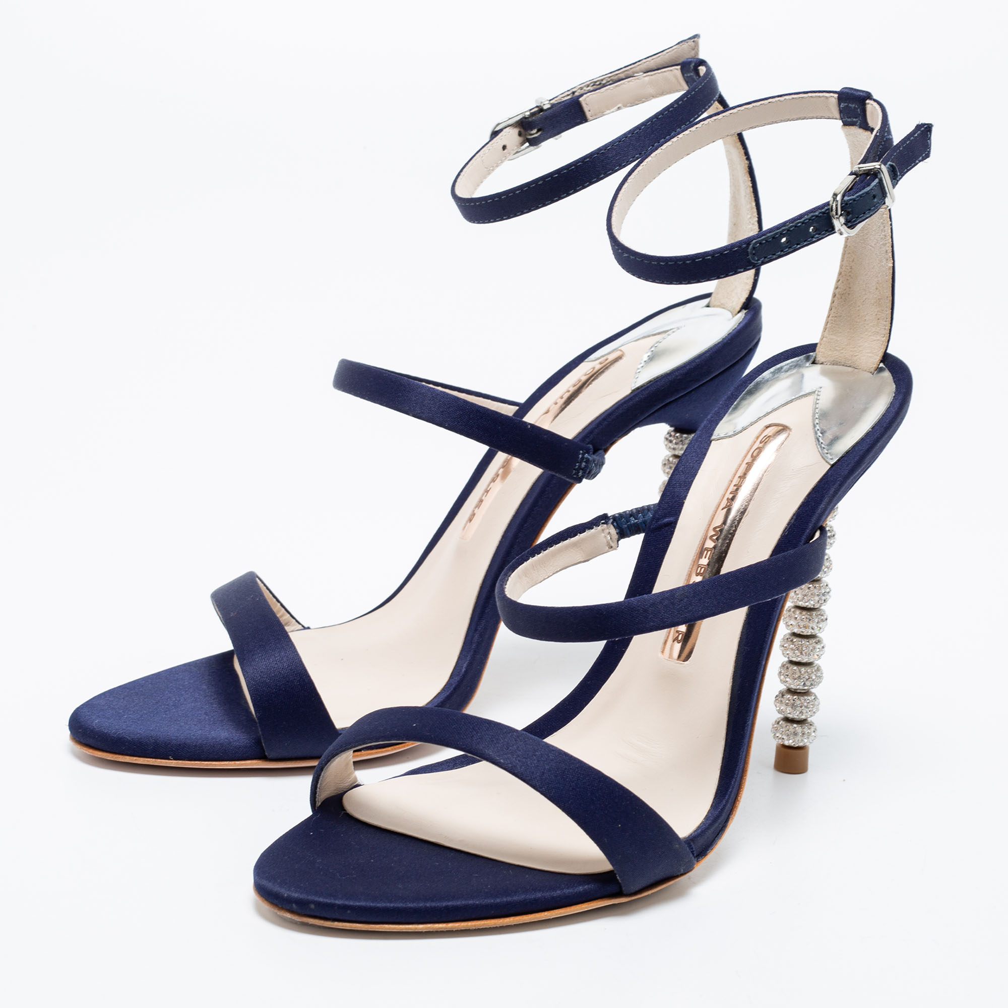 

Sophia Webster Navy Blue Satin Rosalind Ankle Strap Sandals Size