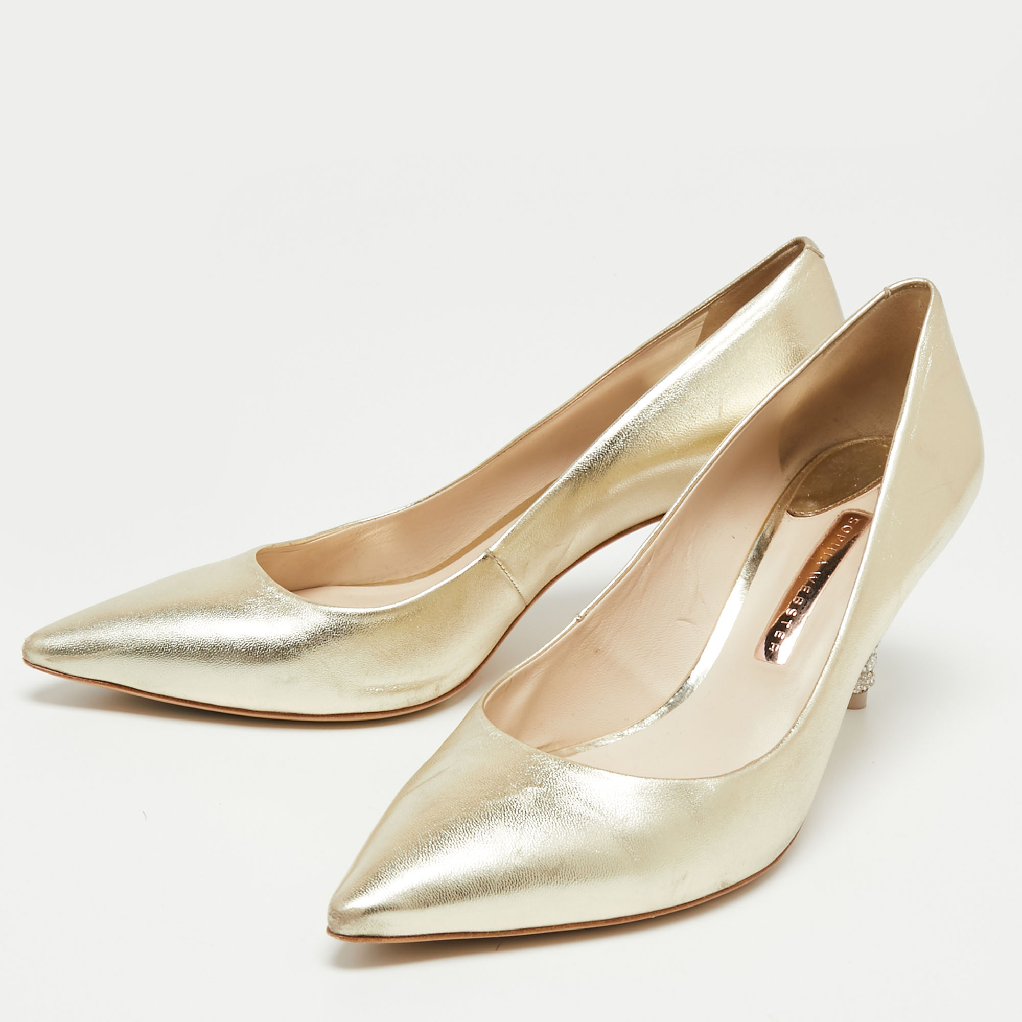 

Sophia Webster Gold Leather Coco Embellished Pointed Toe Pumps Size