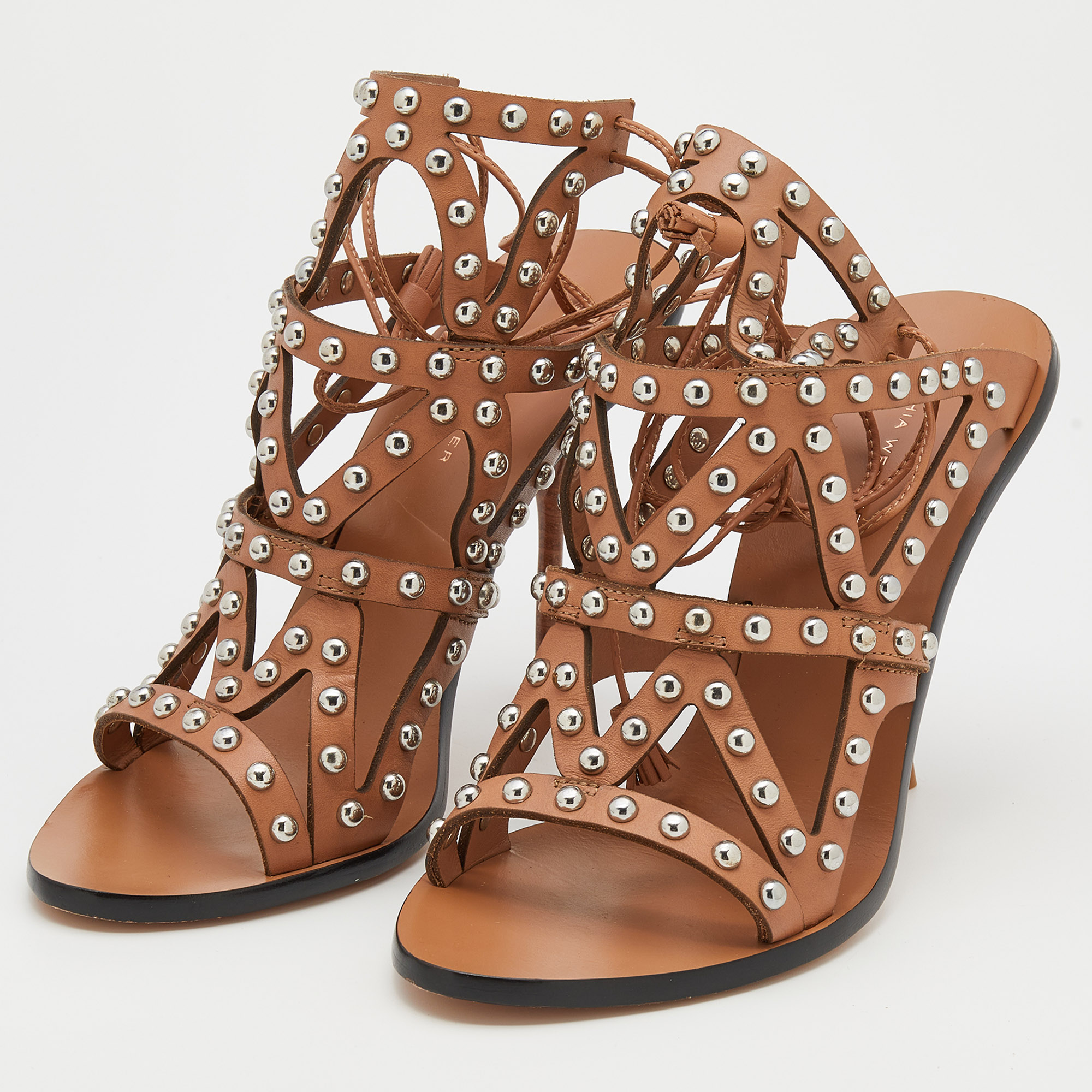 

Sophia Webster Brown Leather Strappy Sandals Size, Beige