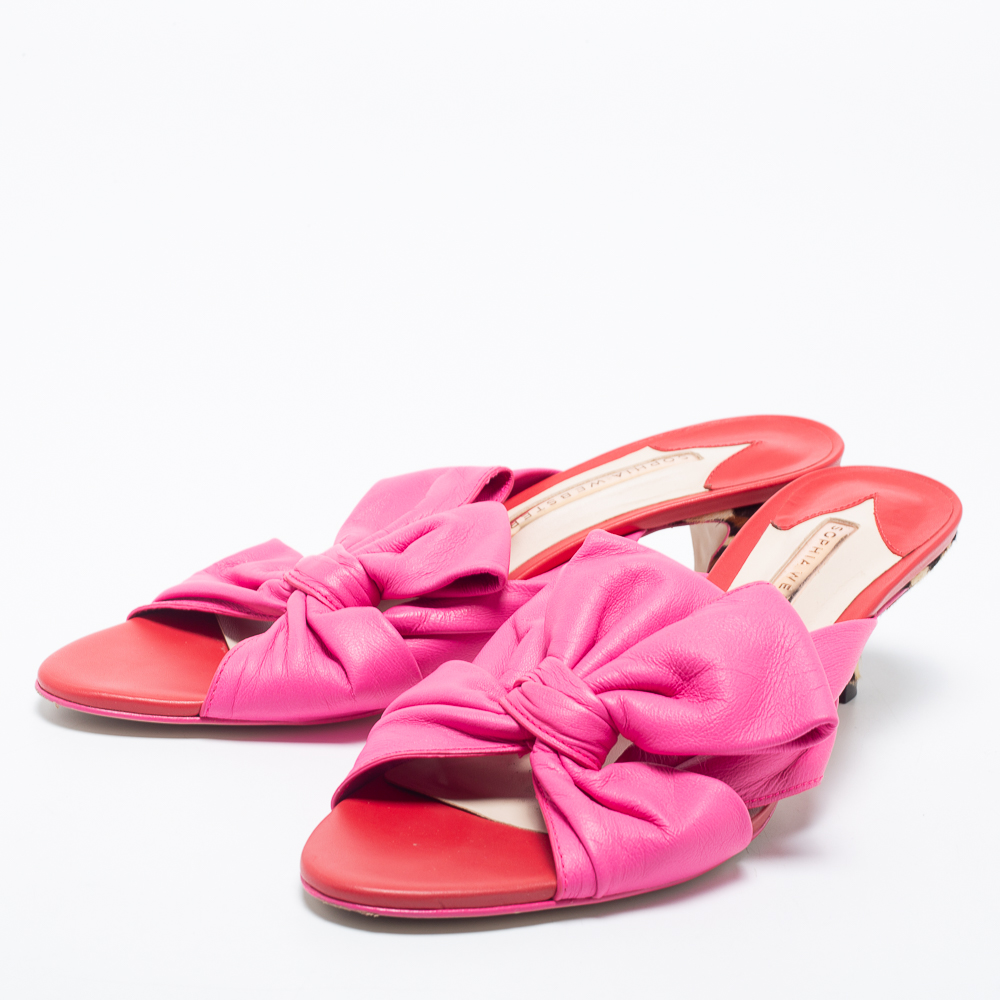 

Sophia Webster Tricolor Leather And Calf Hair Bow Detail Slide Sandals Size, Pink