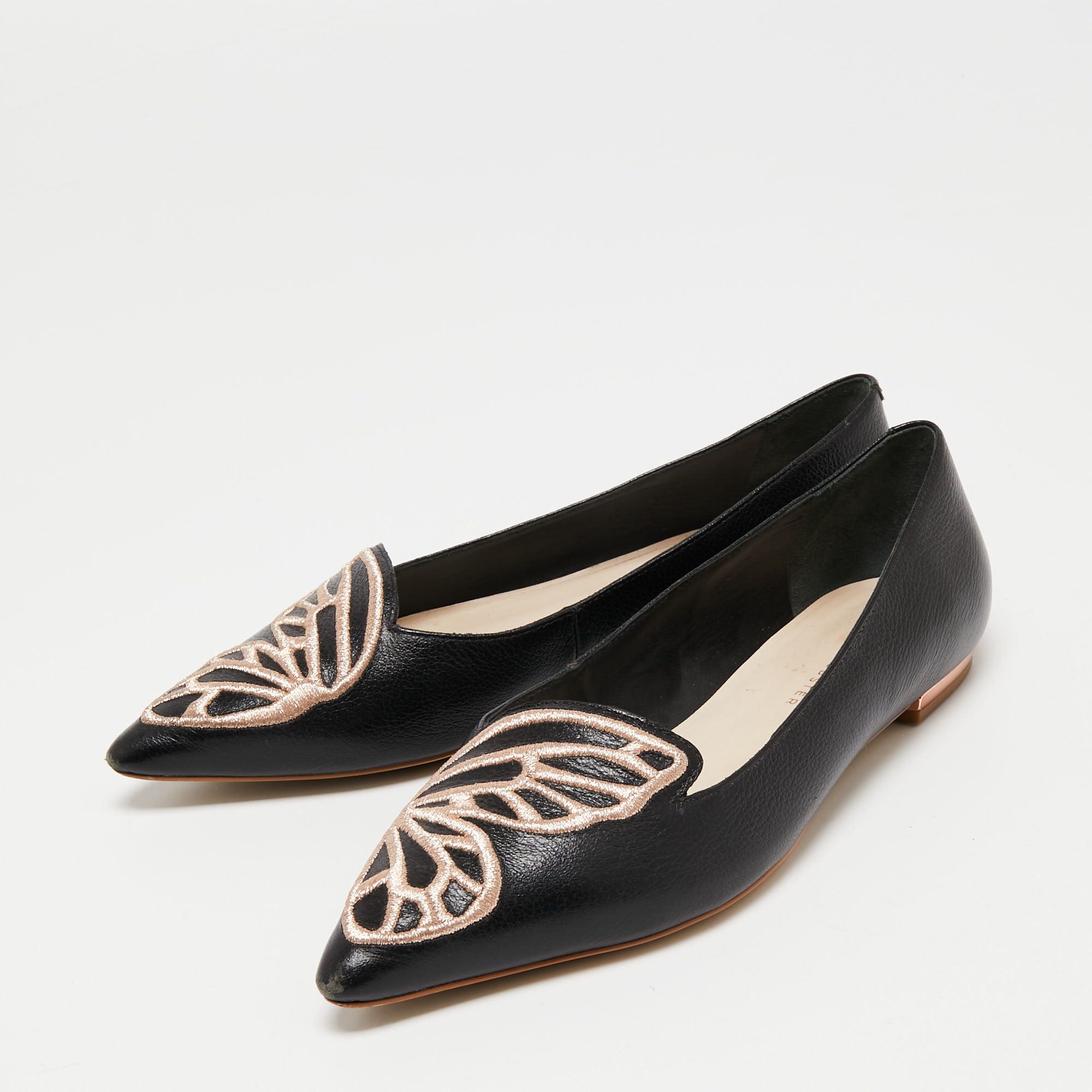 

Sophia Webster Black Leather Bibi Butterfly Pointed Toe Ballet Flats Size