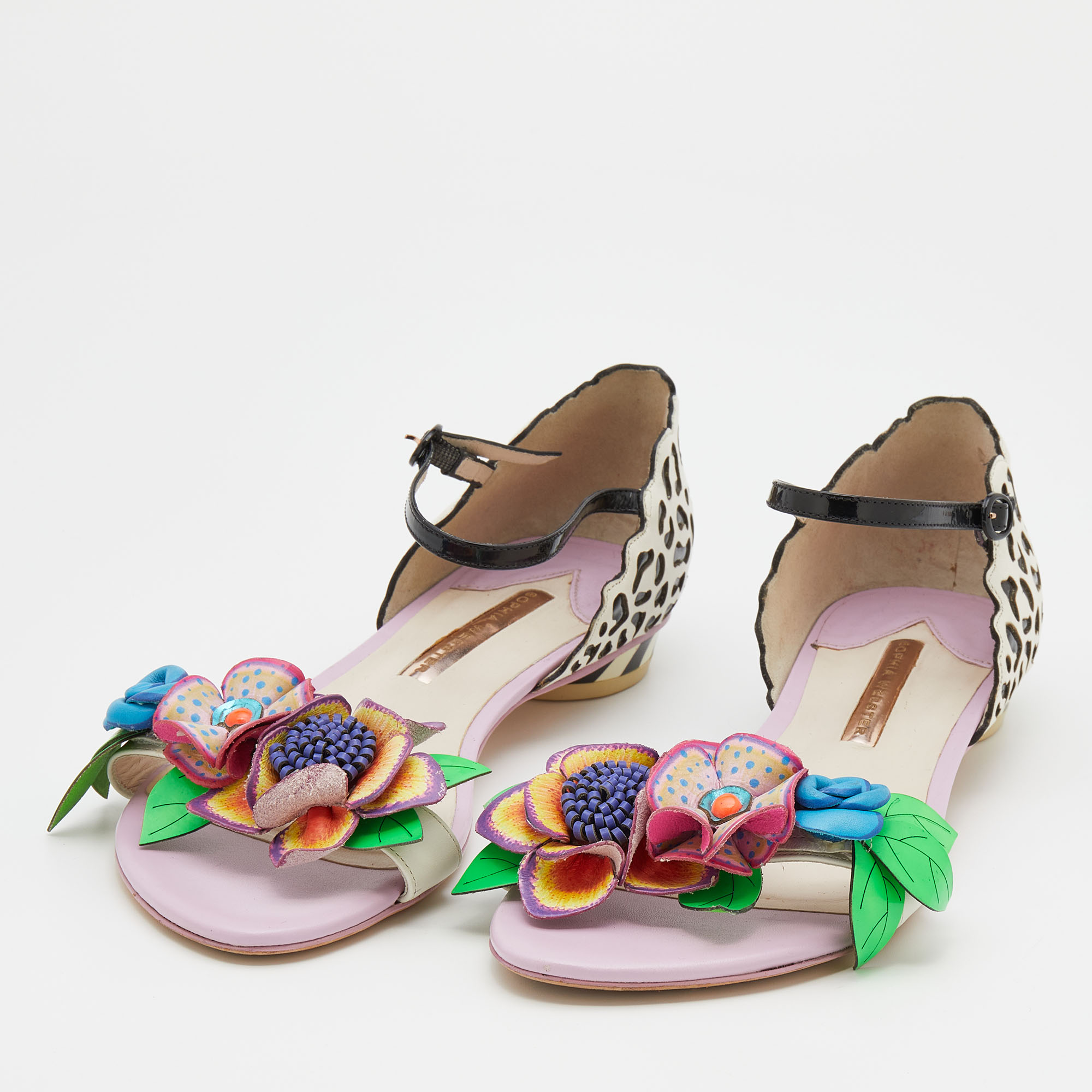 

Sophia Webster Multicolor Leather Lilico Embellished Flat Sandals Size