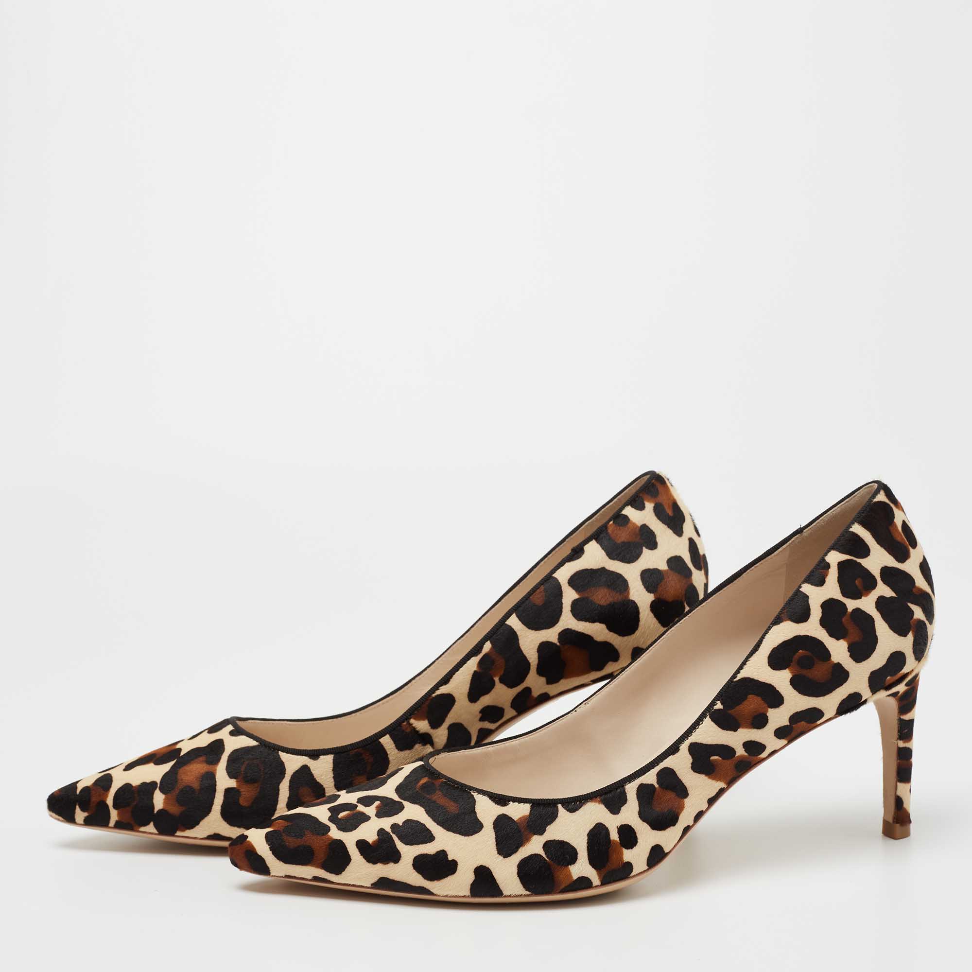 

Sophia Webster Beige/Brown Leopard Print Calf Hair Rio Pointed Toe Pumps Size