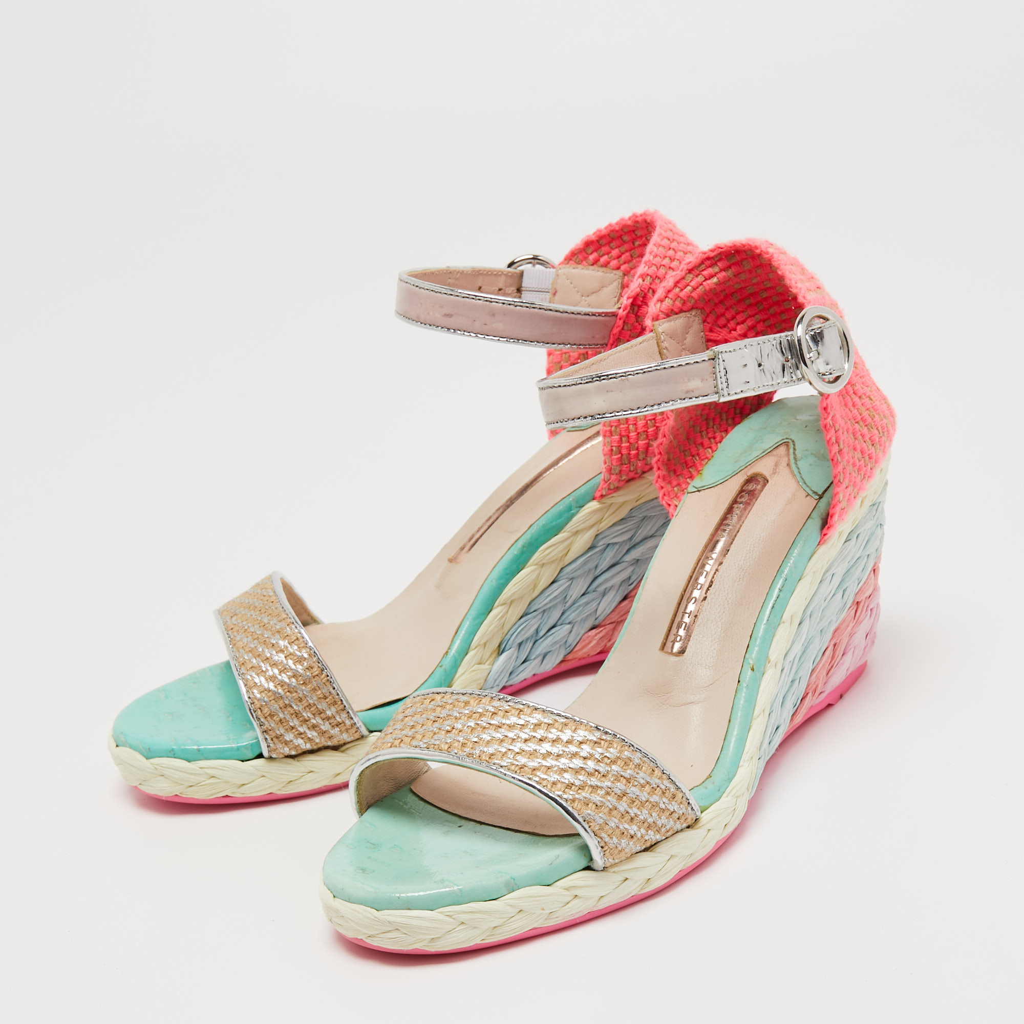 

Sophia Webster Multicolor Fabric And Leather Lucita Wedge Ankle Strap Espadrille Sandals Size