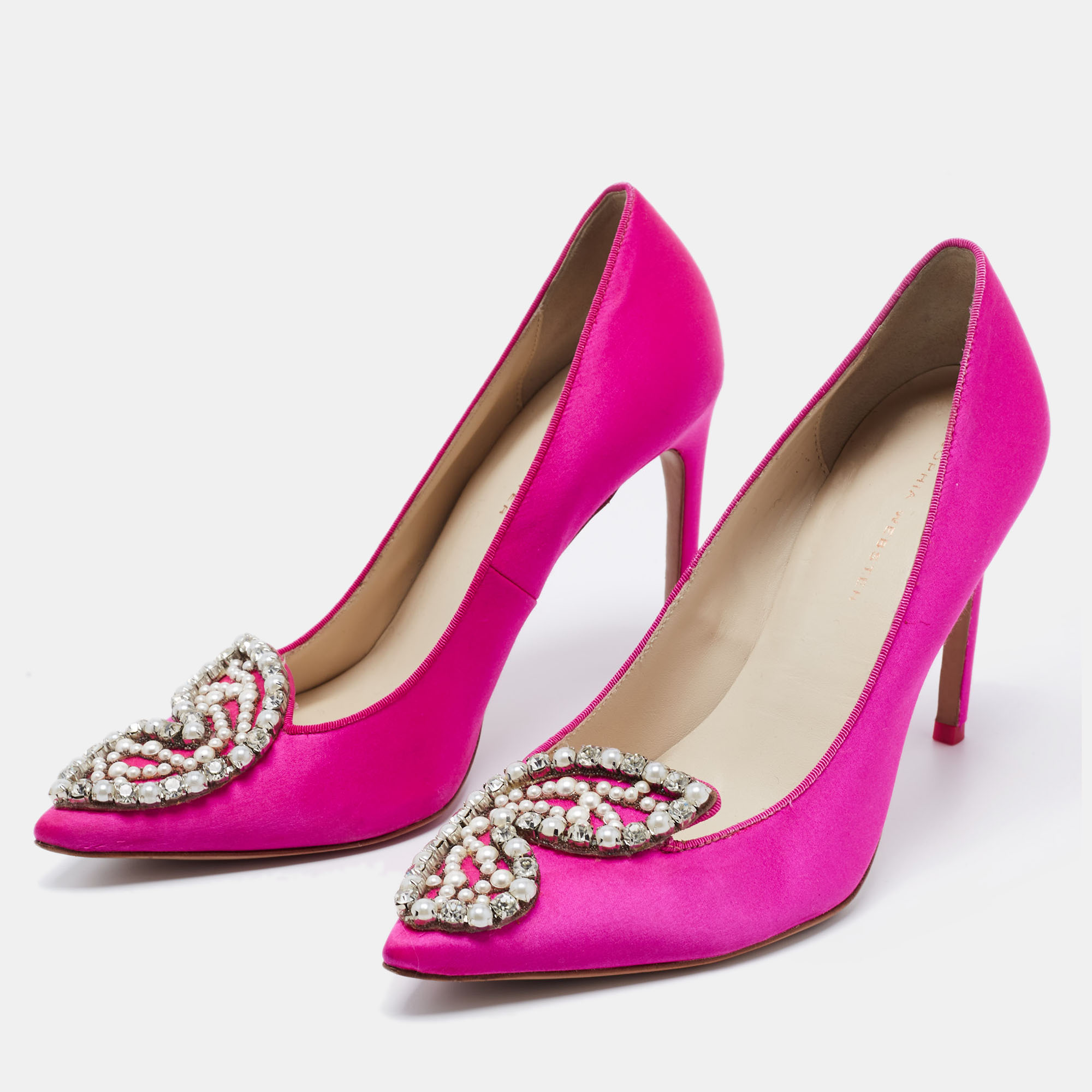 

Sophia Webster Pink Satin Bibi Butterfly Embellished Pumps Size