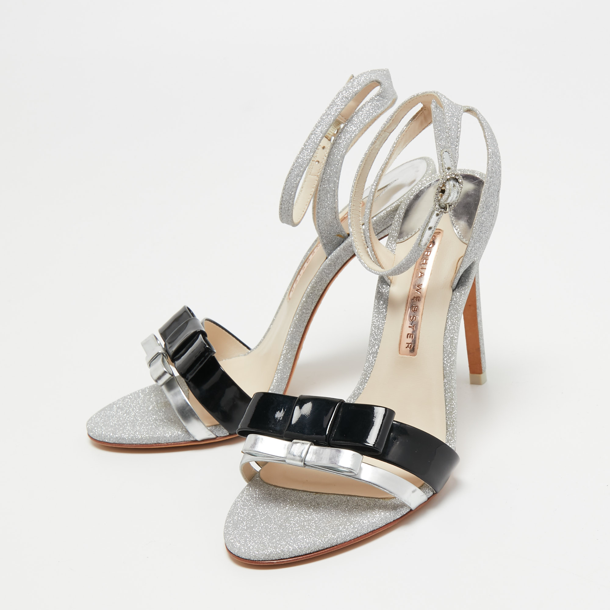 

Sophia Webster Silver/Black Glitter, Patent and Leather Andie Sandals Size