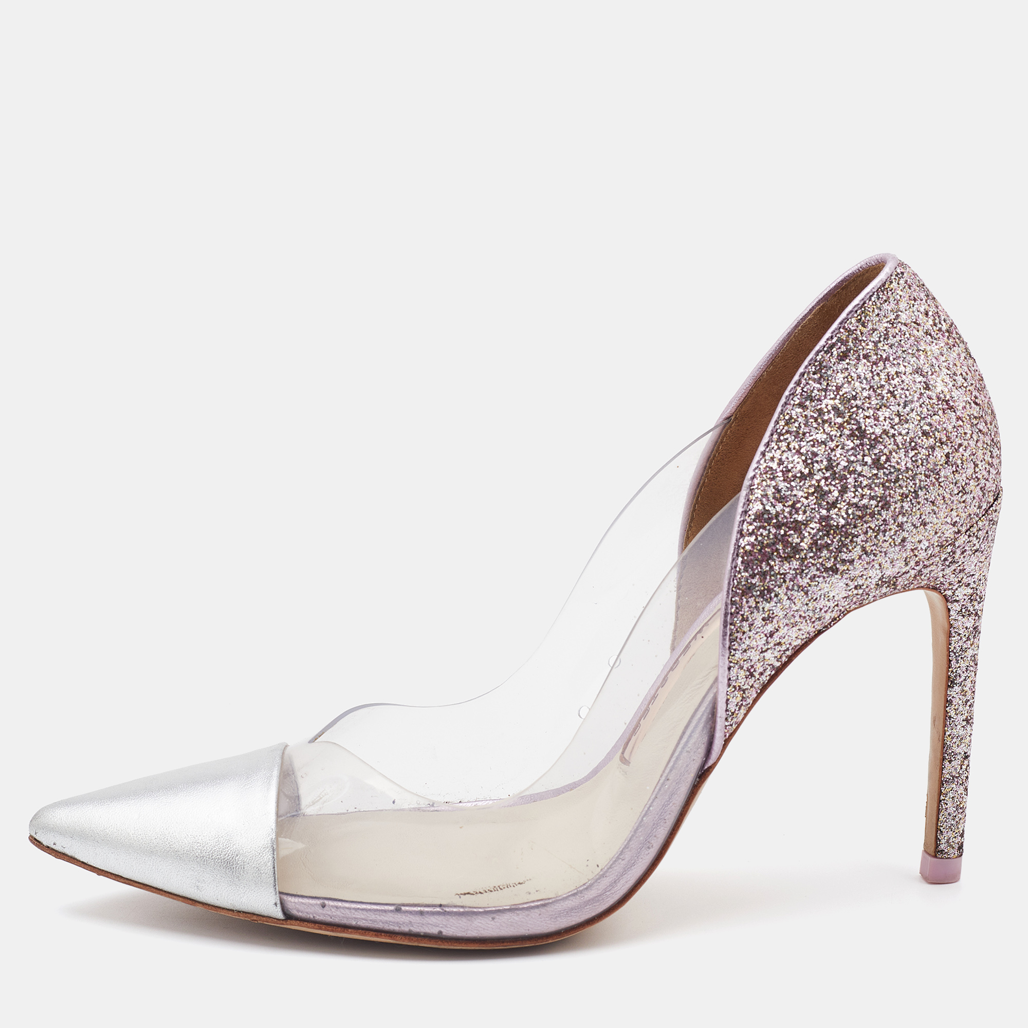 Pre-owned Sophia Webster Silver/pink Leather Pvc And Glitter Daria Pointed Toe Pumps Size 36.5 In Metallic
