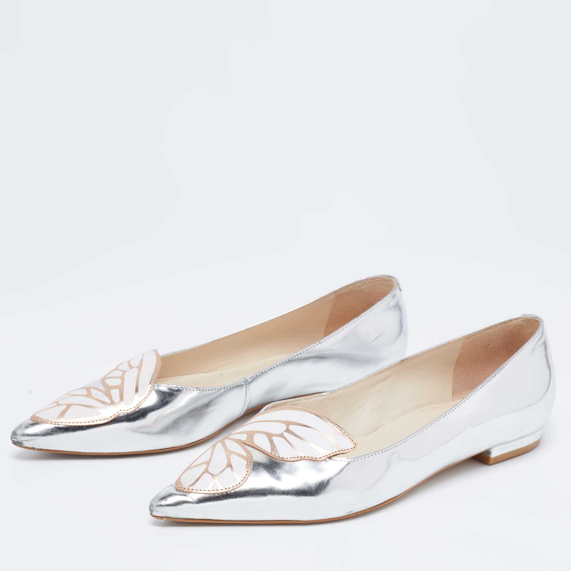 

Sophia Webster Silver Patent Leather Bibi Butterfly Flats Size