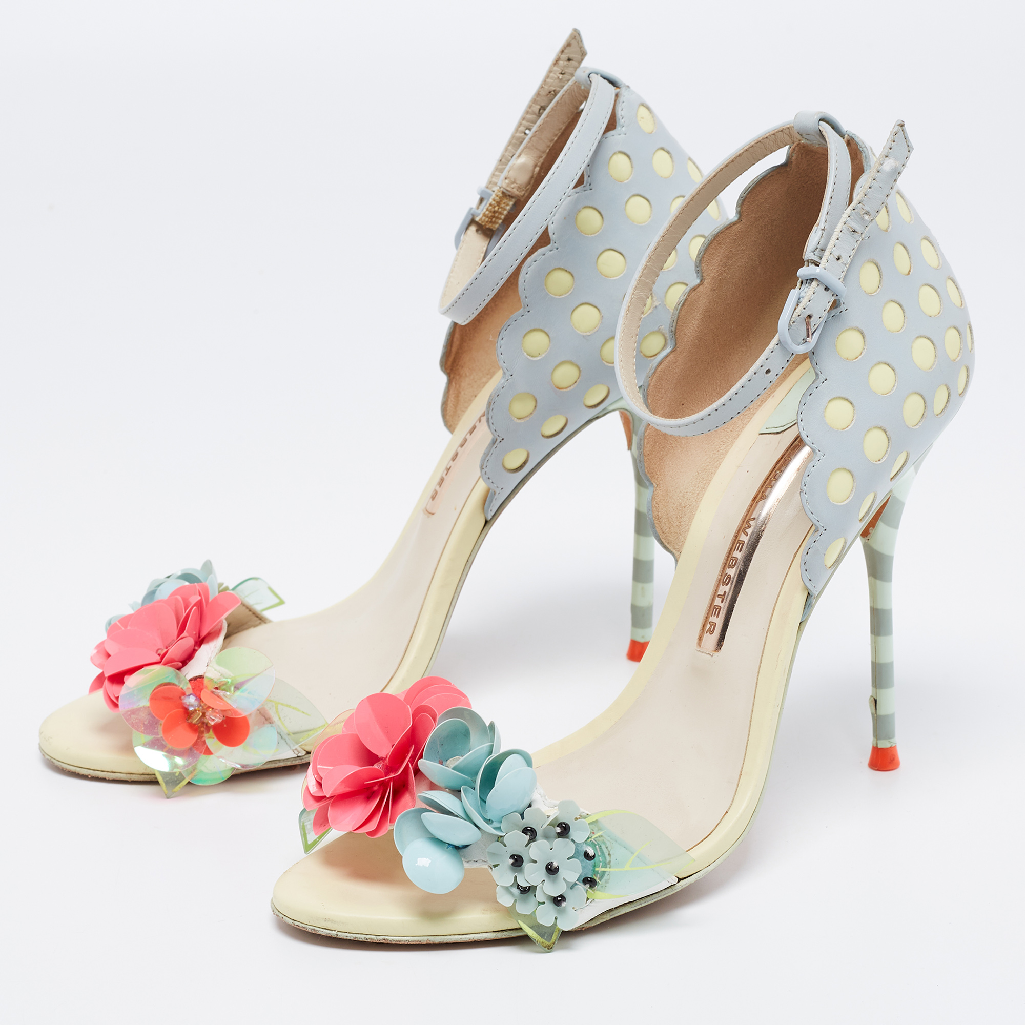 

Sophia Webster Multicolor Leather Lilico Sequin Flower Embellished Ankle Strap Open Toe Sandals Size