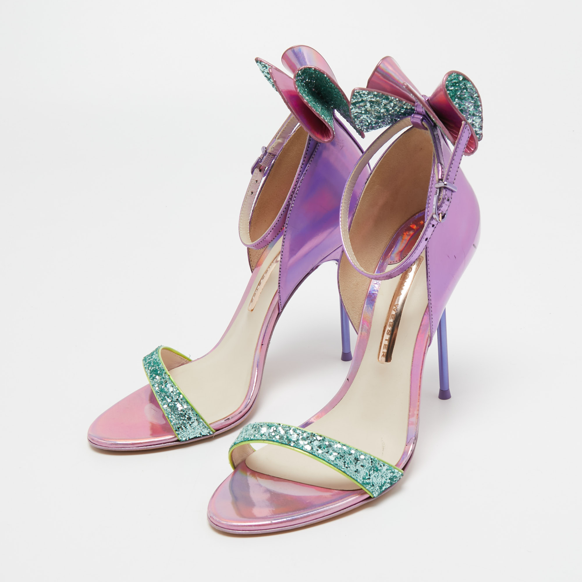 

Sophia Webster Multicolor Patent Leather and Glitter Maya Ankle Strap Sandals Size, Purple