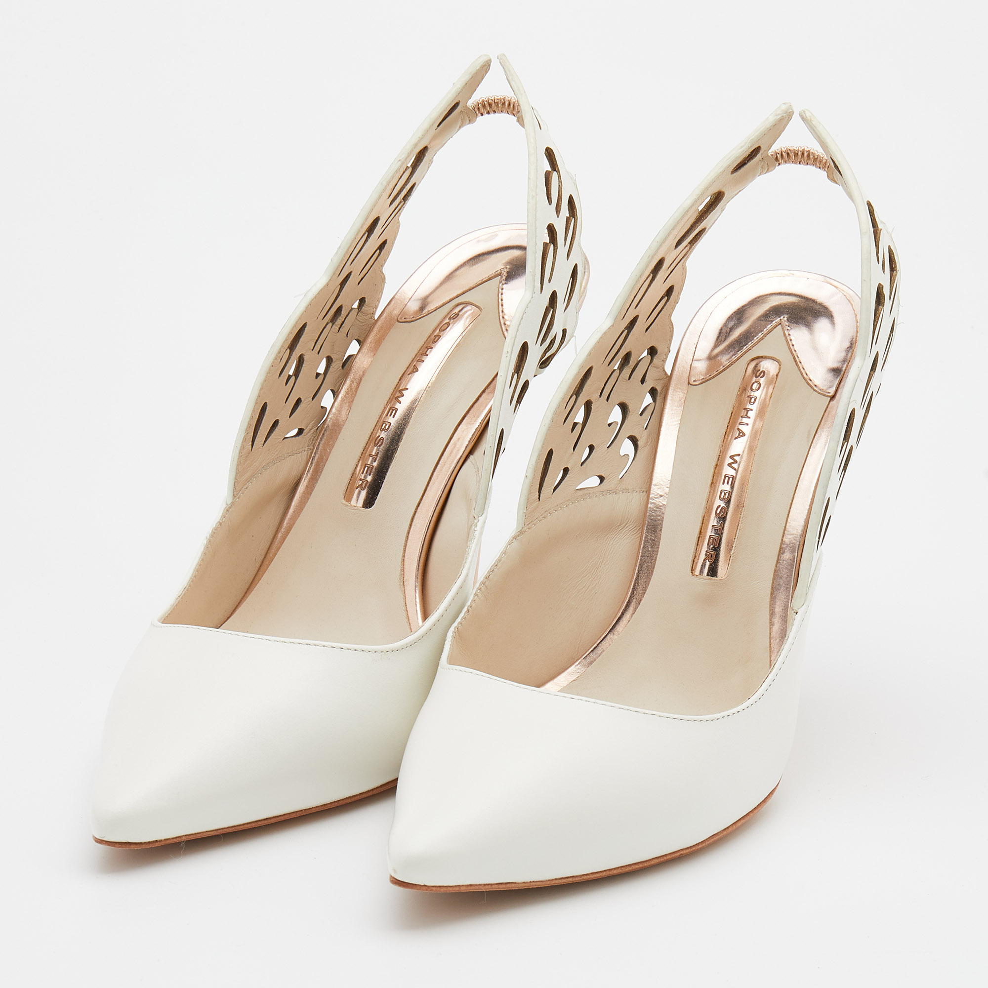 

Sophia Webster White Leather Angelo Slingback Pumps Size