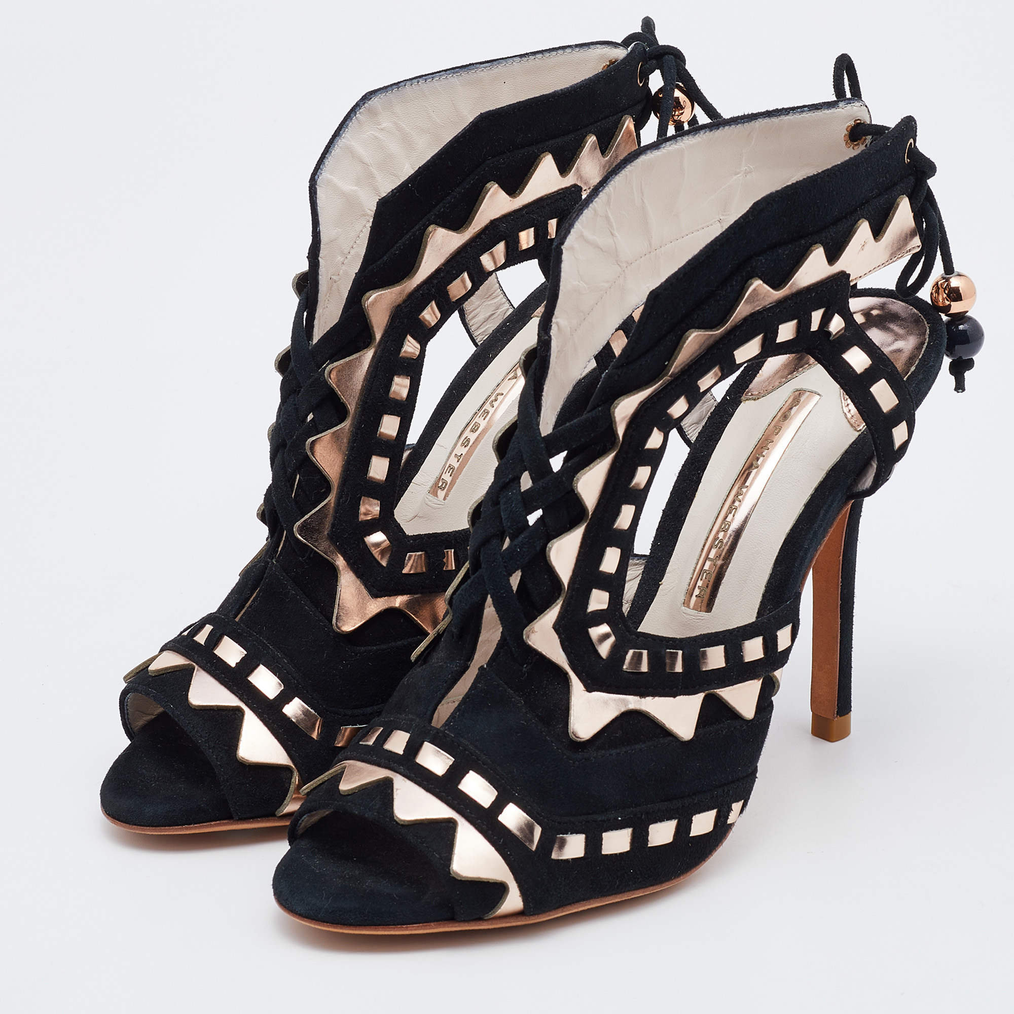 

Sophia Webster Black/Rose Gold Suede and Leather Riko Cut Out Sandals Size